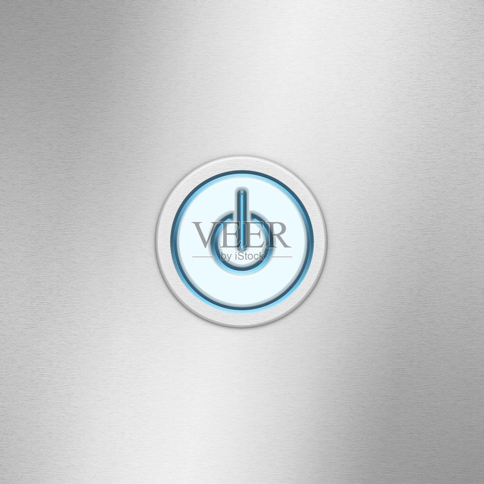 用户界面开关按钮(开/关)。拉丝铝面板上的电源按钮，带有能源启动符号设计元素图片