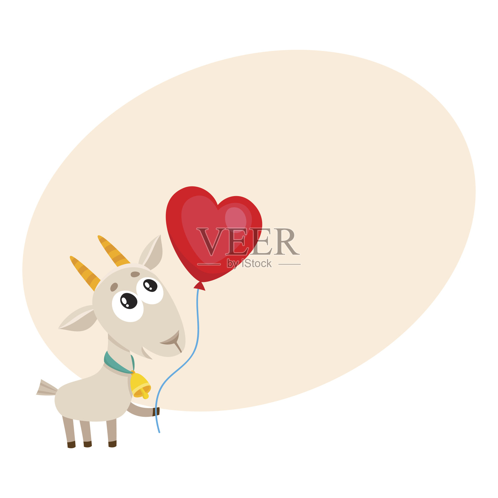 可爱有趣的山羊拿着红色的心形气球插画图片素材