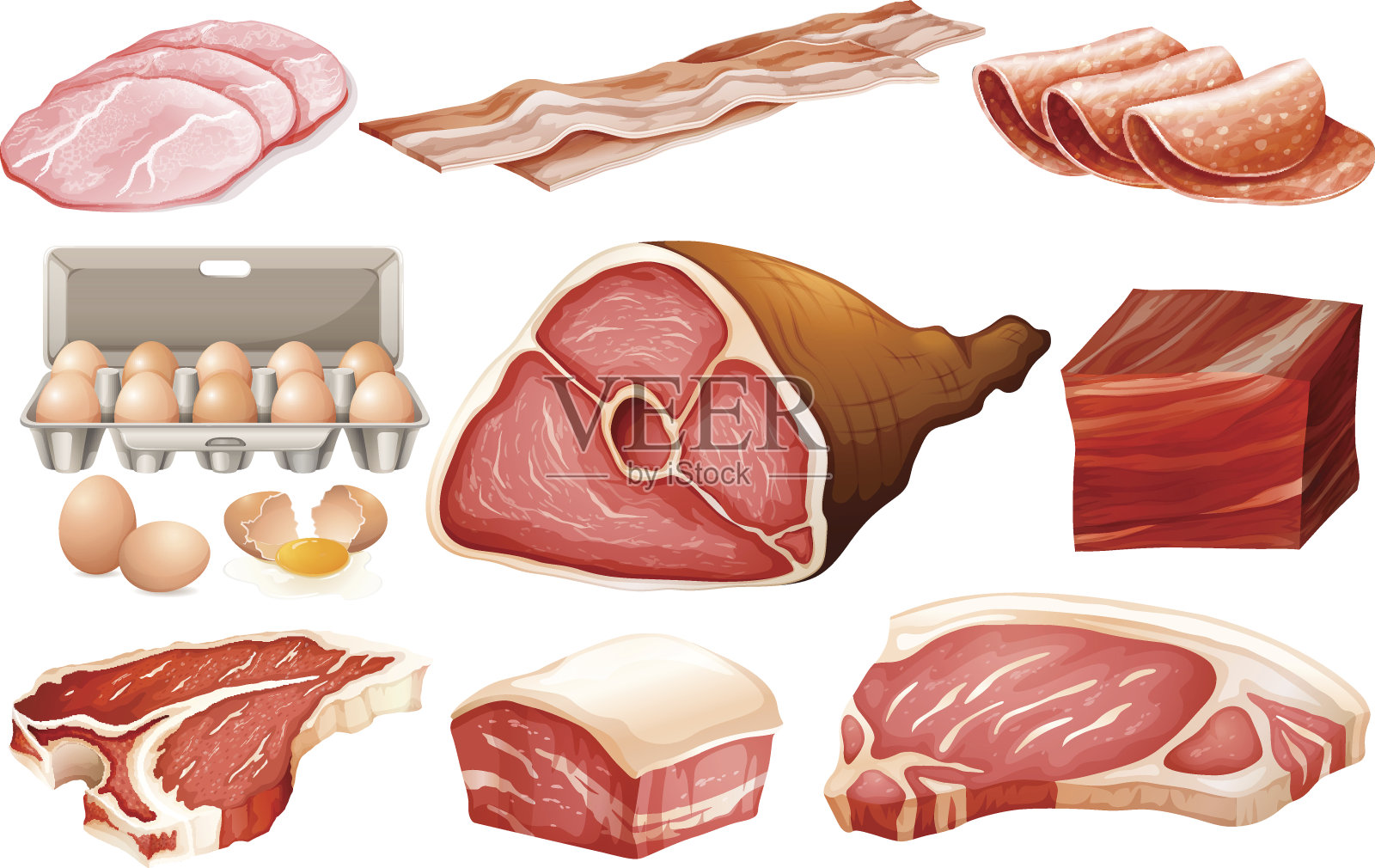 肉制品的新鲜原料插画图片素材