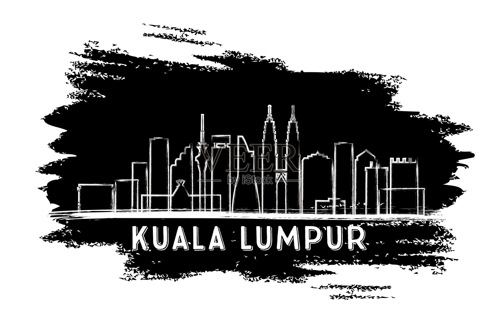 吉隆坡天际线剪影。手绘草图。插画图片素材