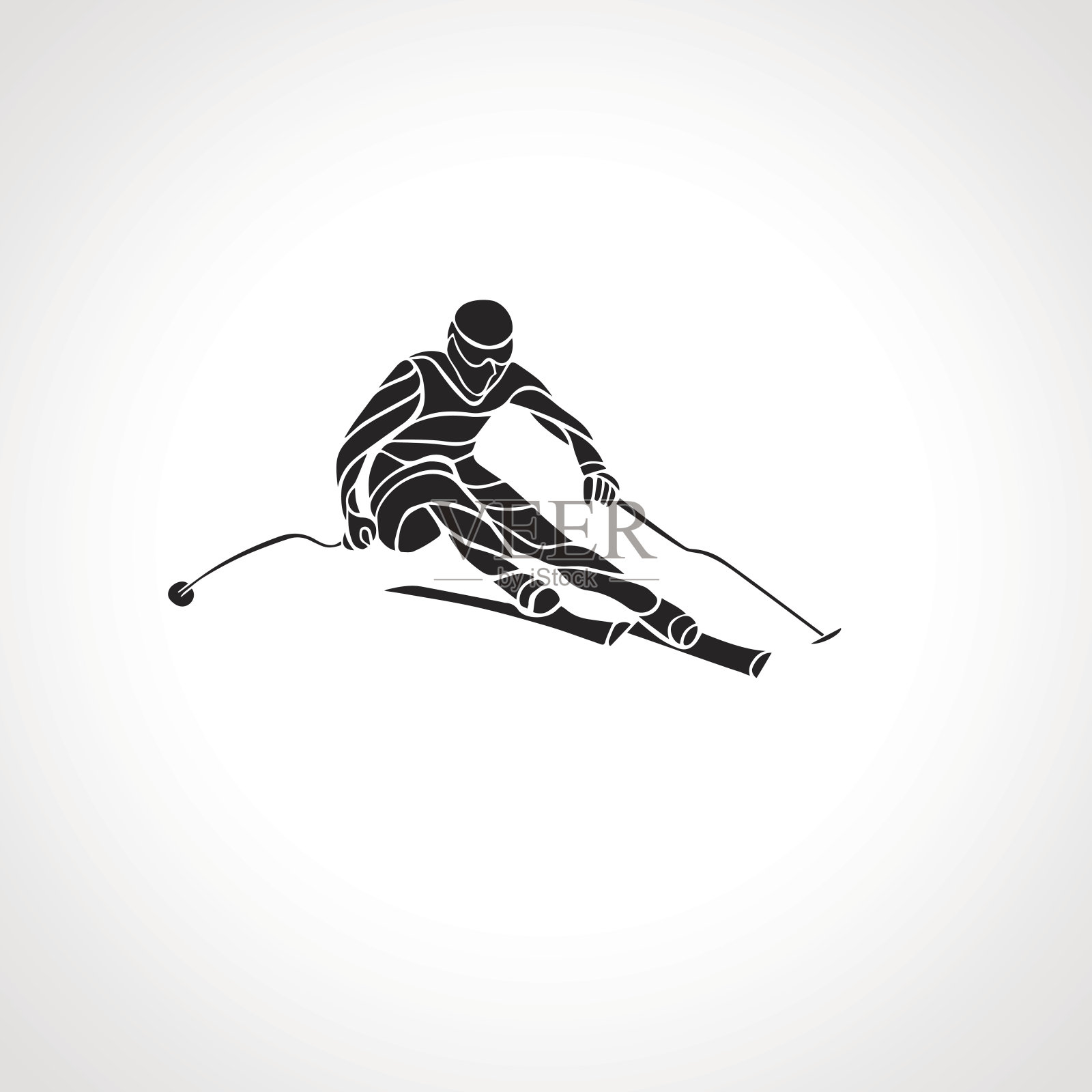 大回转滑雪运动员剪影。矢量图插画图片素材