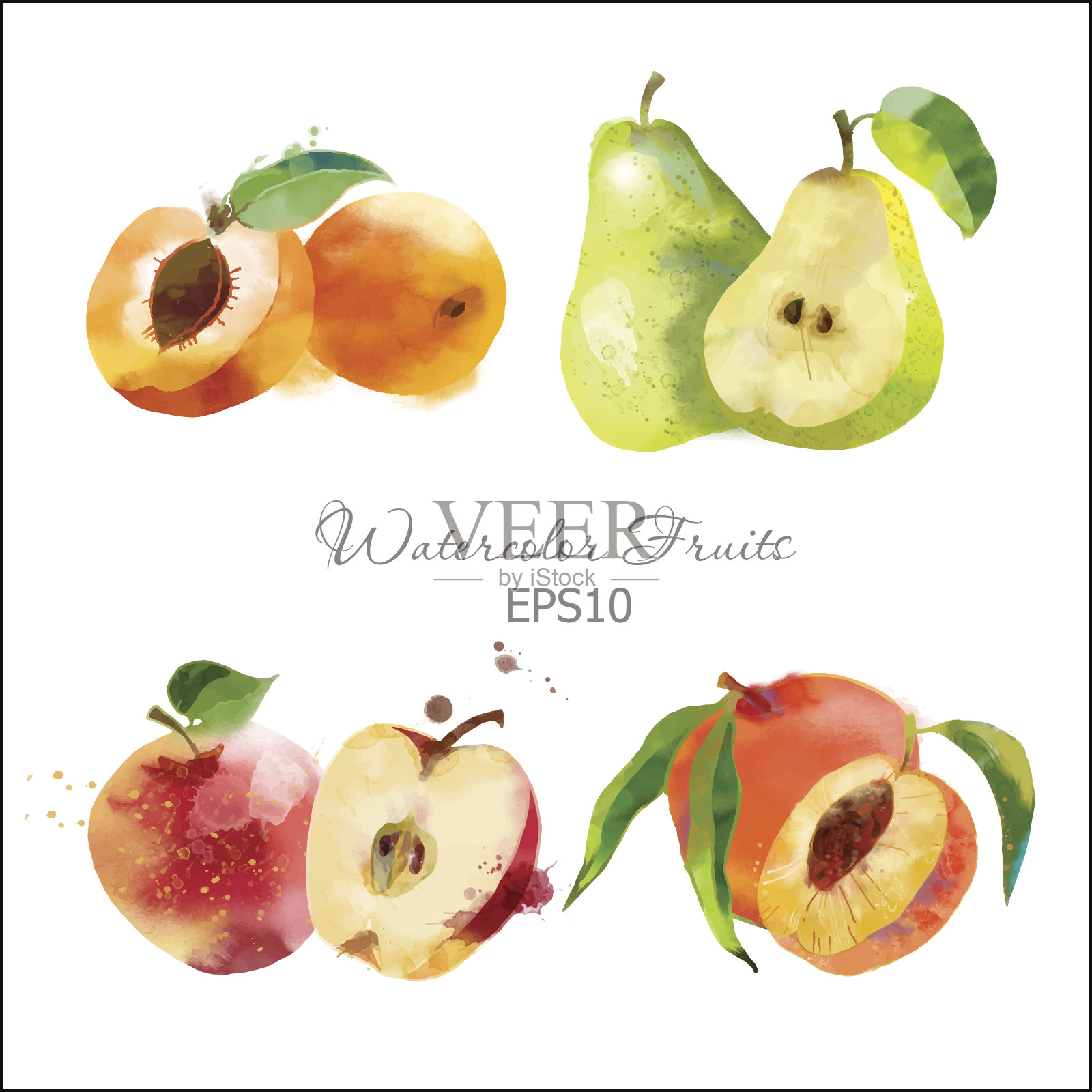 杏，苹果，桃，梨设计元素图片