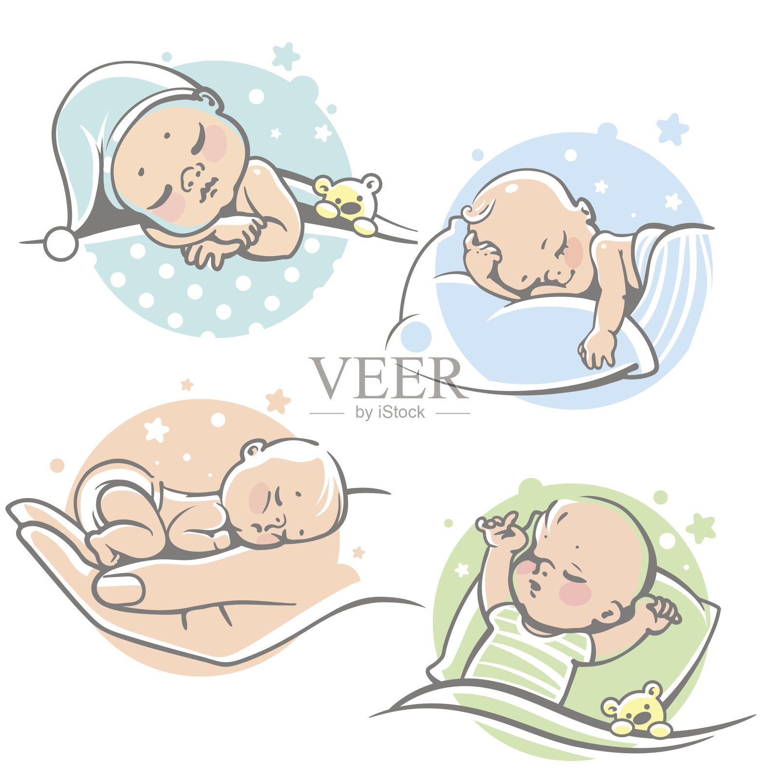 设置可爱的小婴儿睡觉。插画图片素材