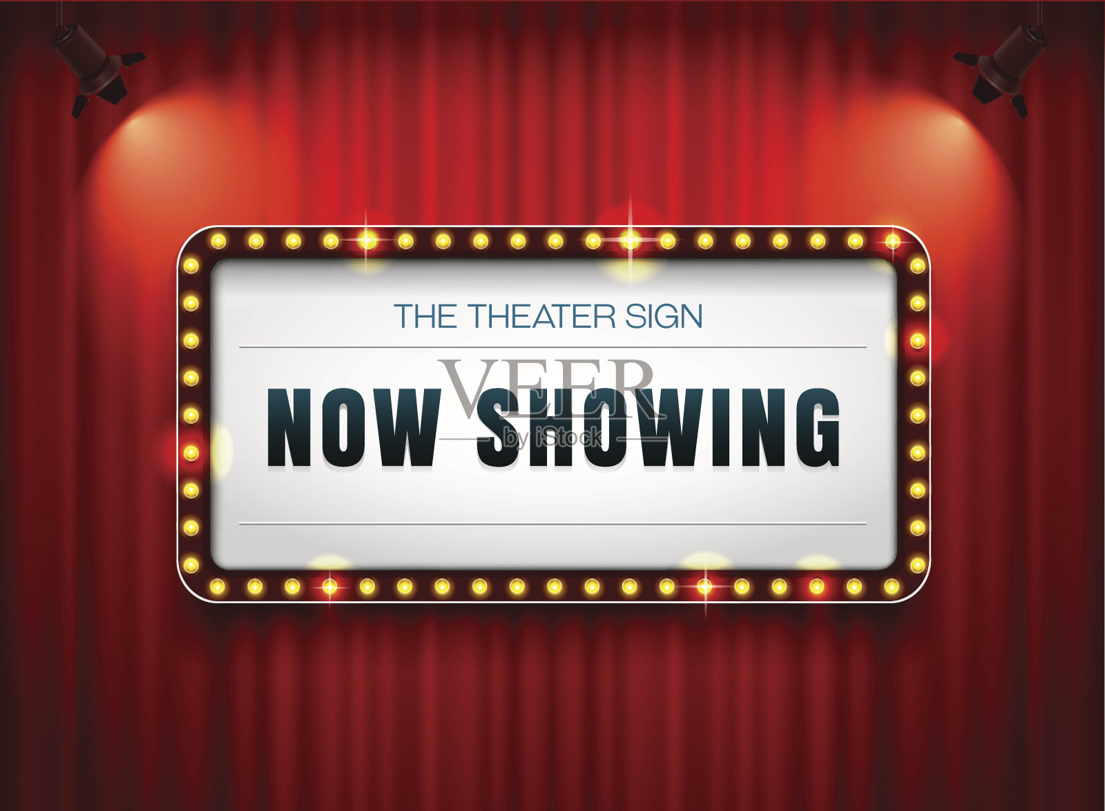 剧院标志或电影院标志上的窗帘聚光灯，框架，边框插画图片素材