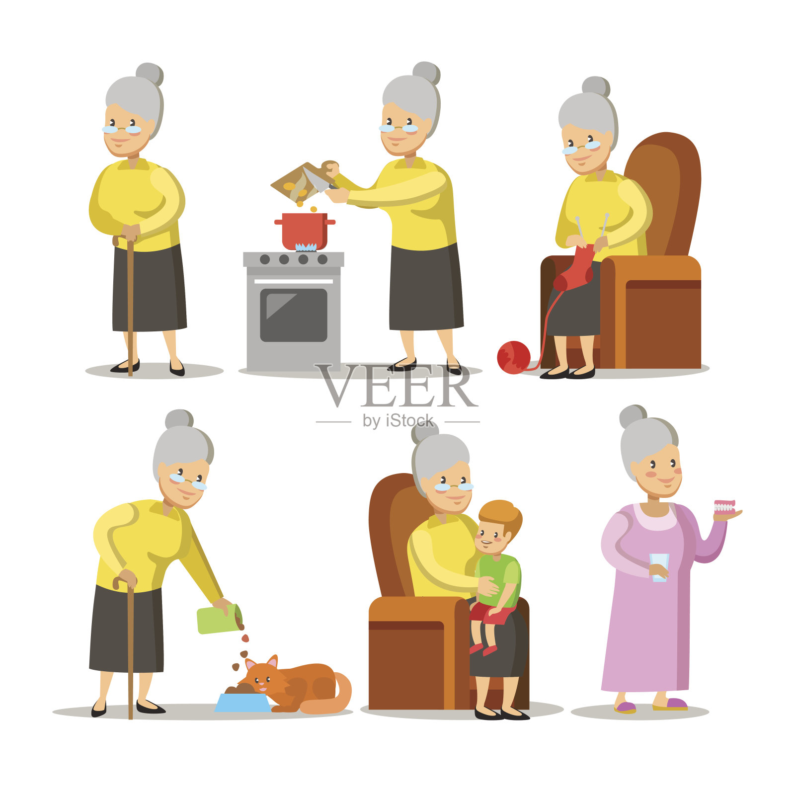 快乐的奶奶和孙子卡通插画图片素材