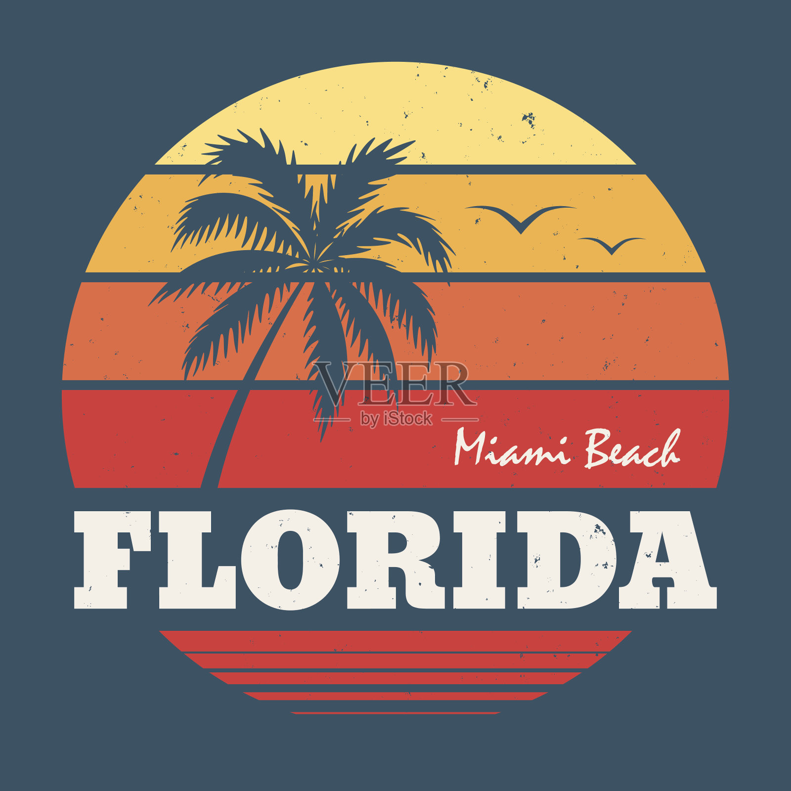 佛罗里达迈阿密t恤印花。矢量插图。插画图片素材