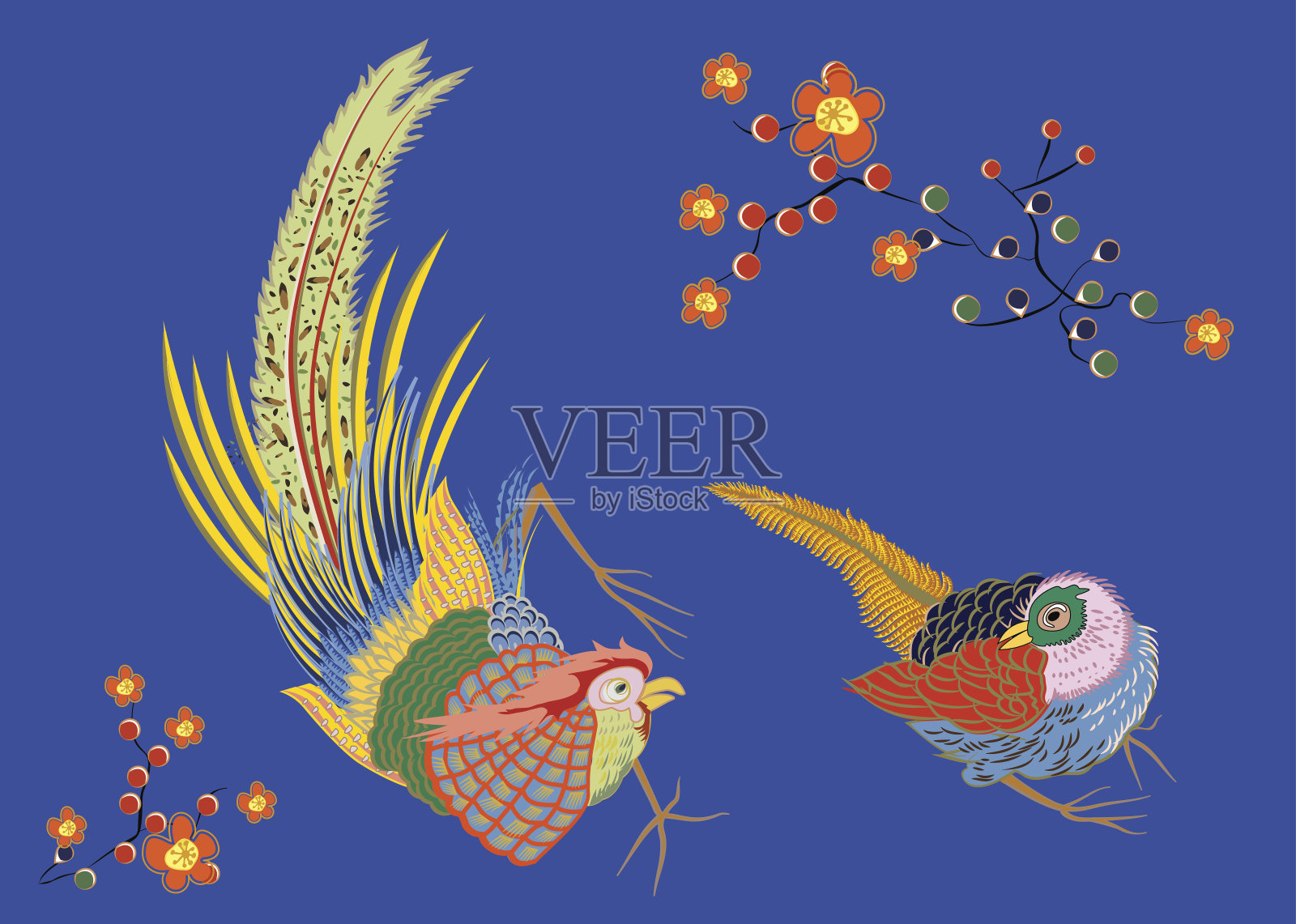 金色羽毛的大鸟。日本插画图片素材