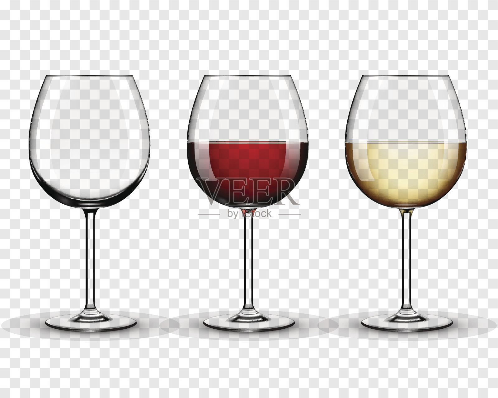 设置透明矢量酒杯空，与白葡萄酒和红酒在透明的背景设计元素图片