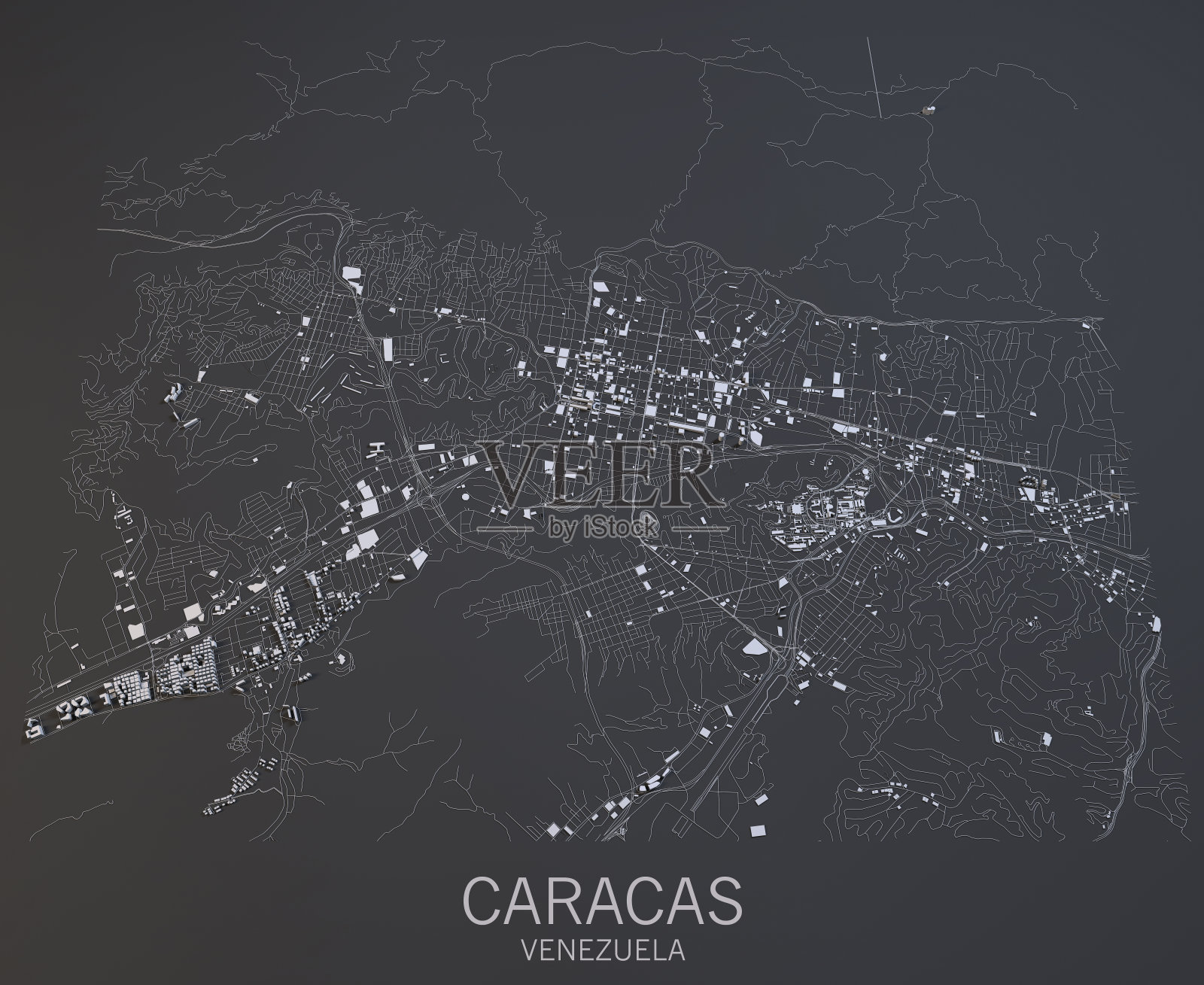 加拉加斯卫星视图地图，城市，委内瑞拉照片摄影图片