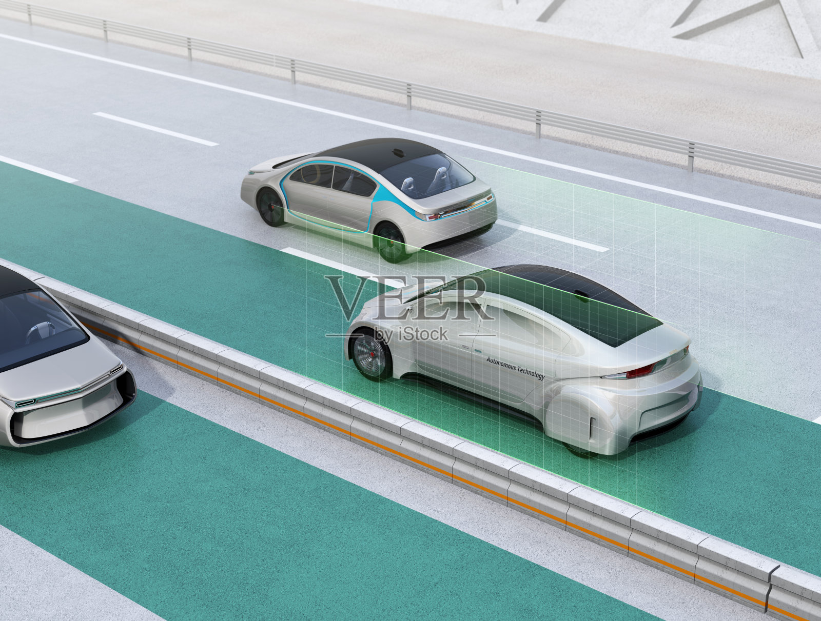 自动驾驶汽车车道保持辅助功能概念插画图片素材