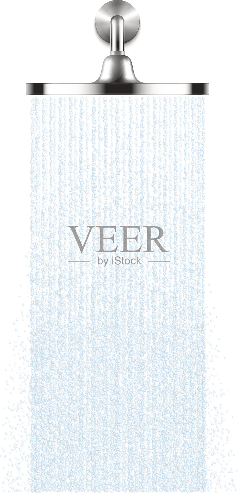 矢量雨淋浴头与水流动孤立在一个白色的背景。插画图片素材