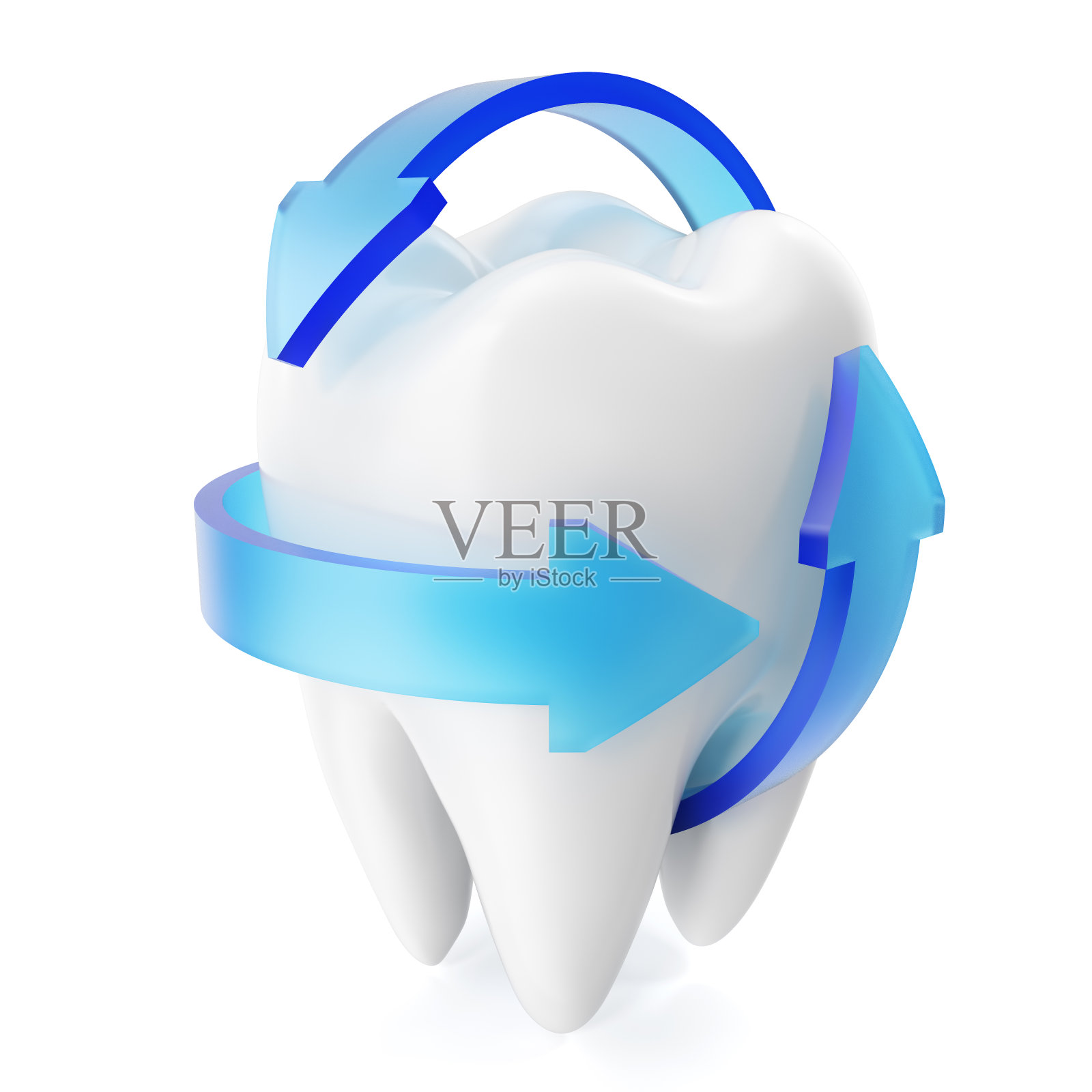 3D渲染闪闪发光的白色牙齿孤立在白色的背景。牙齿保健牙齿概念。照片摄影图片