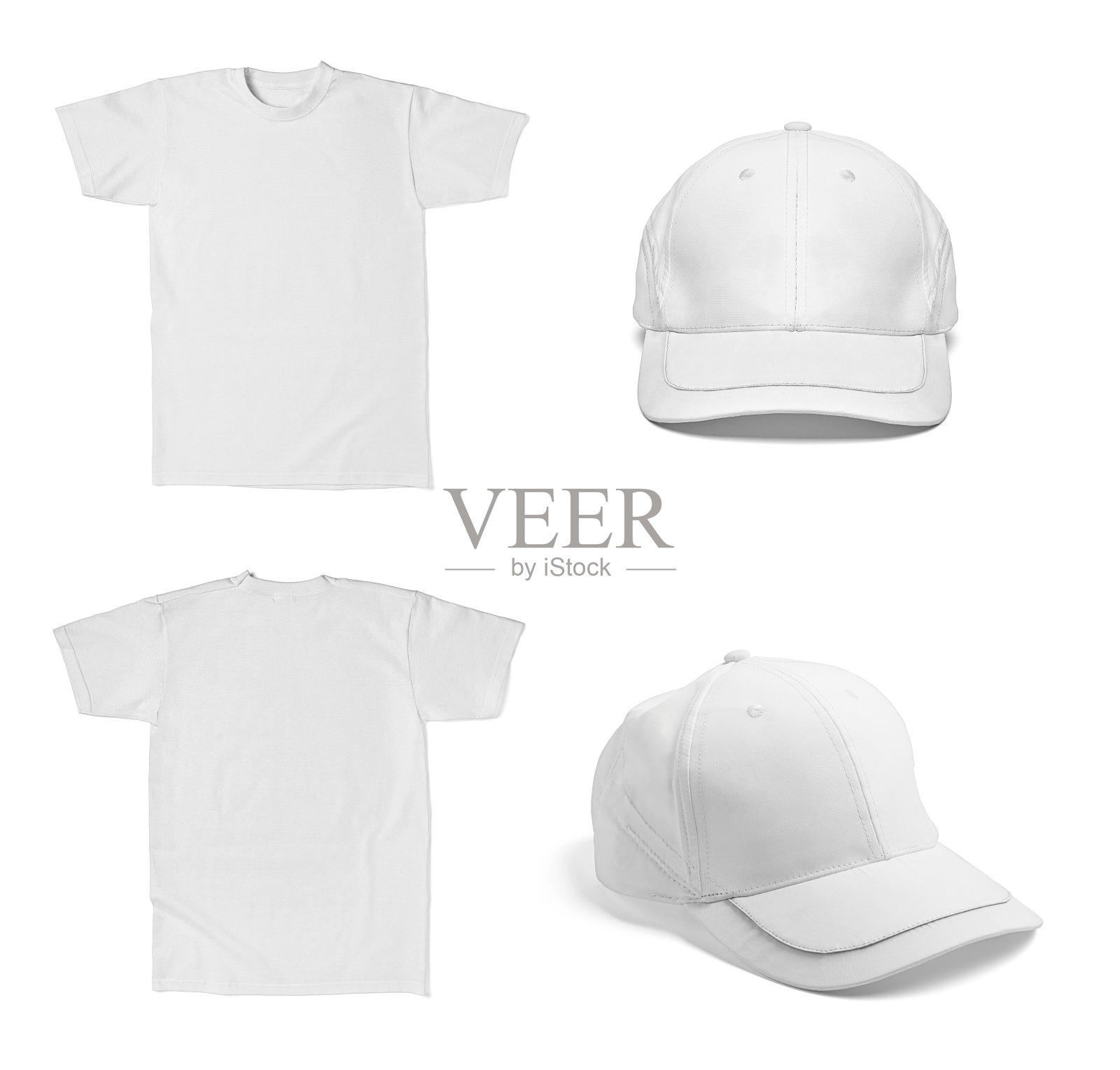 白色t恤模板棒球帽棉时尚照片摄影图片