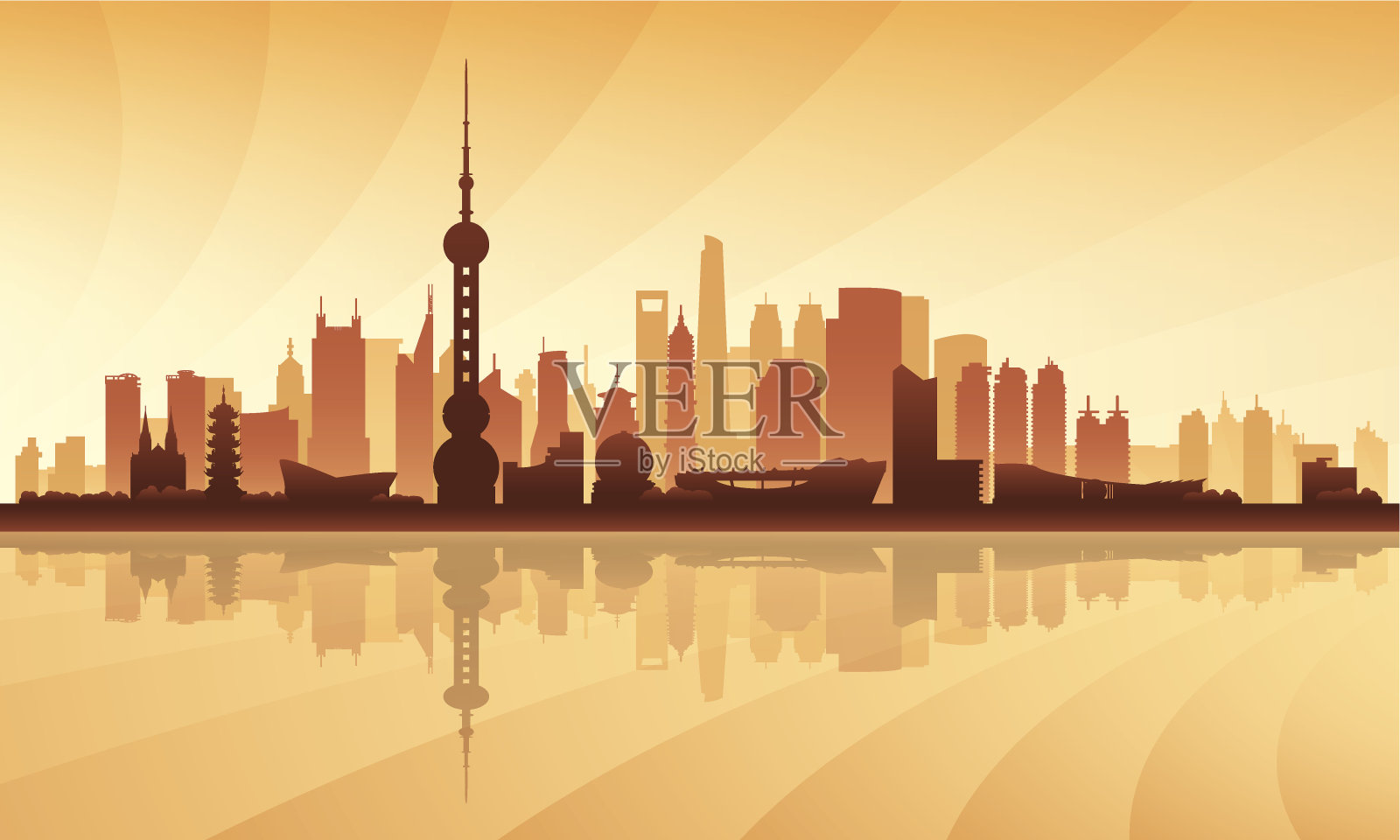 上海城市天际线剪影背景插画图片素材