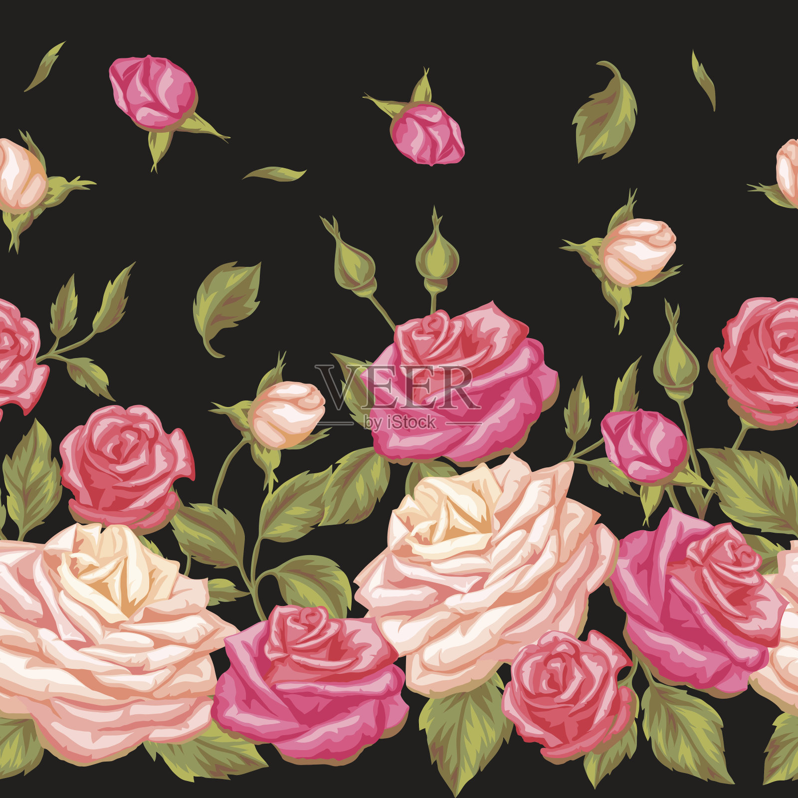 无缝模式与复古玫瑰。装饰复古的花。容易插画图片素材