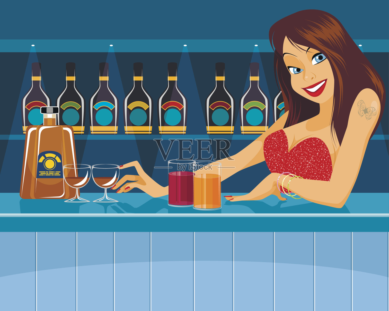 酒吧里性感的酒保插画图片素材