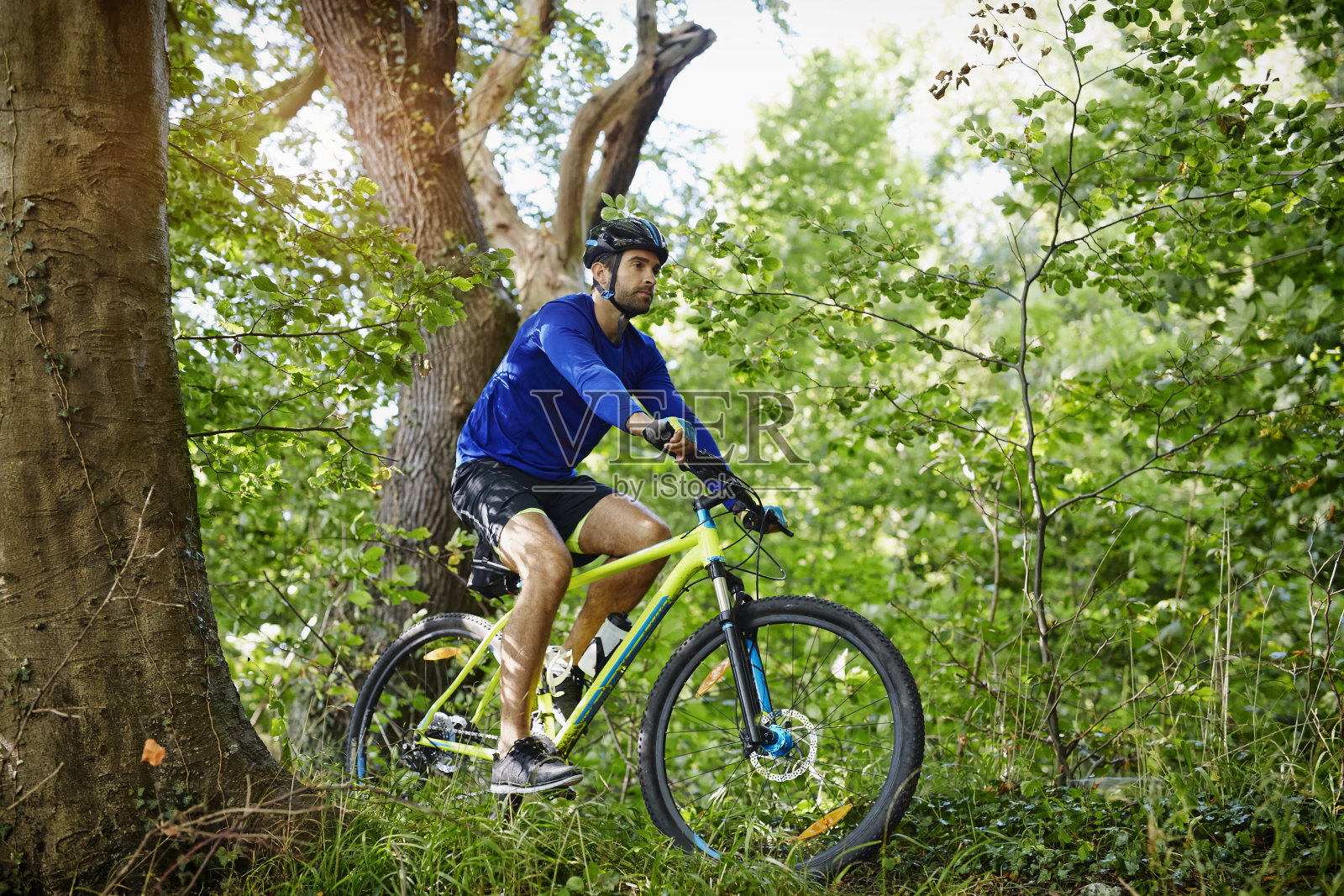 森林里骑自行车的人照片摄影图片
