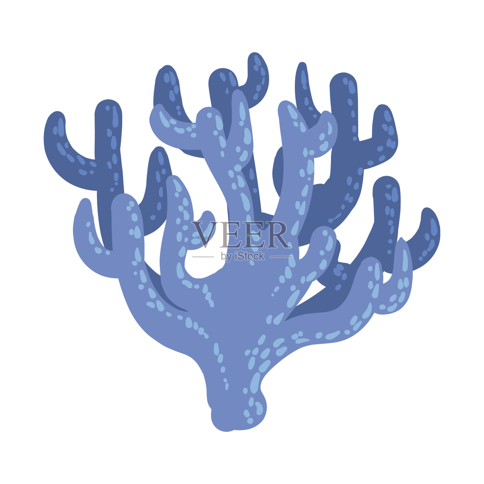 蓝鹿角软珊瑚，热带礁海洋无脊椎动物孤立的矢量图标设计元素图片