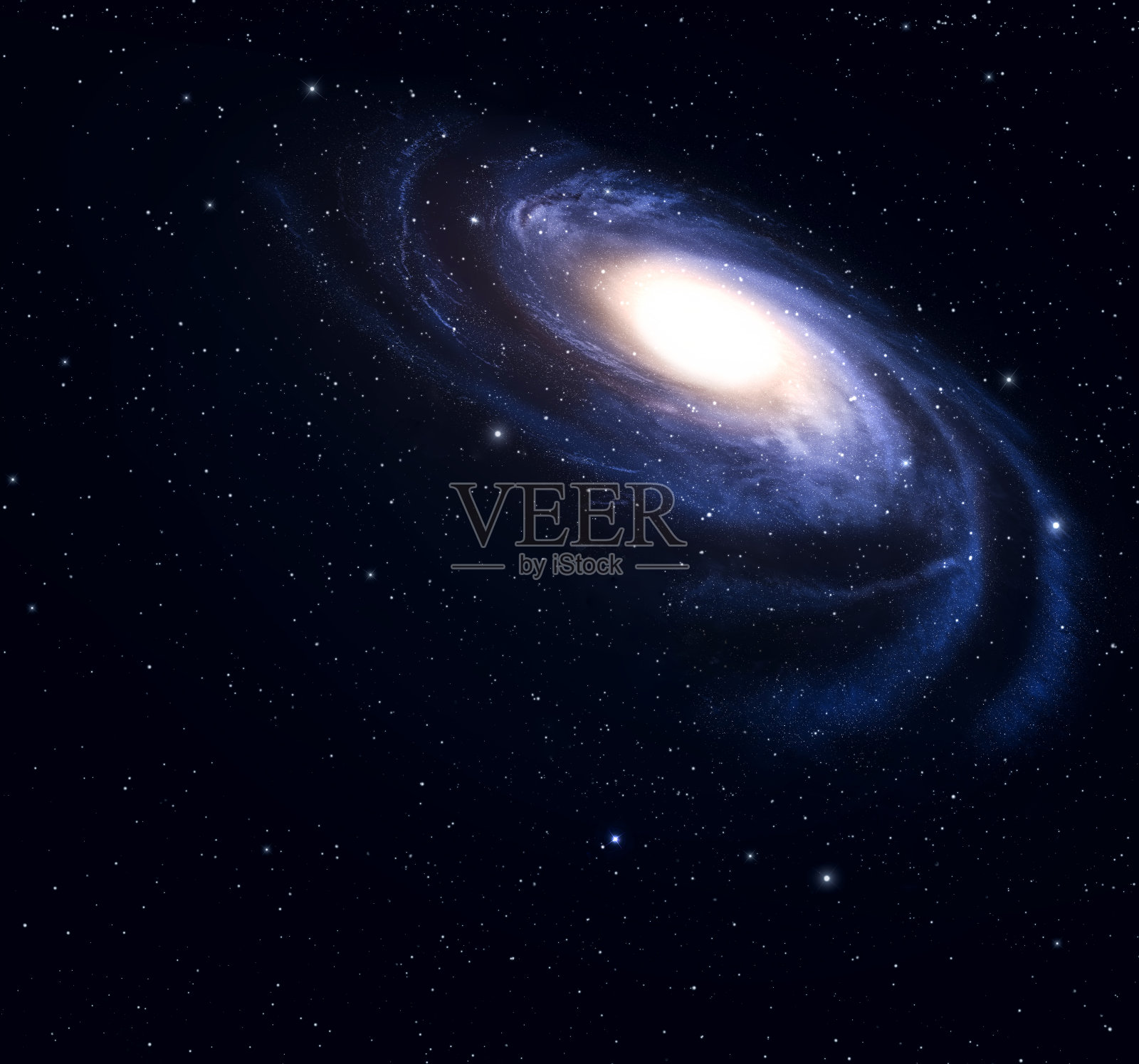 一个彩色的螺旋星系映衬着黑色的天空照片摄影图片