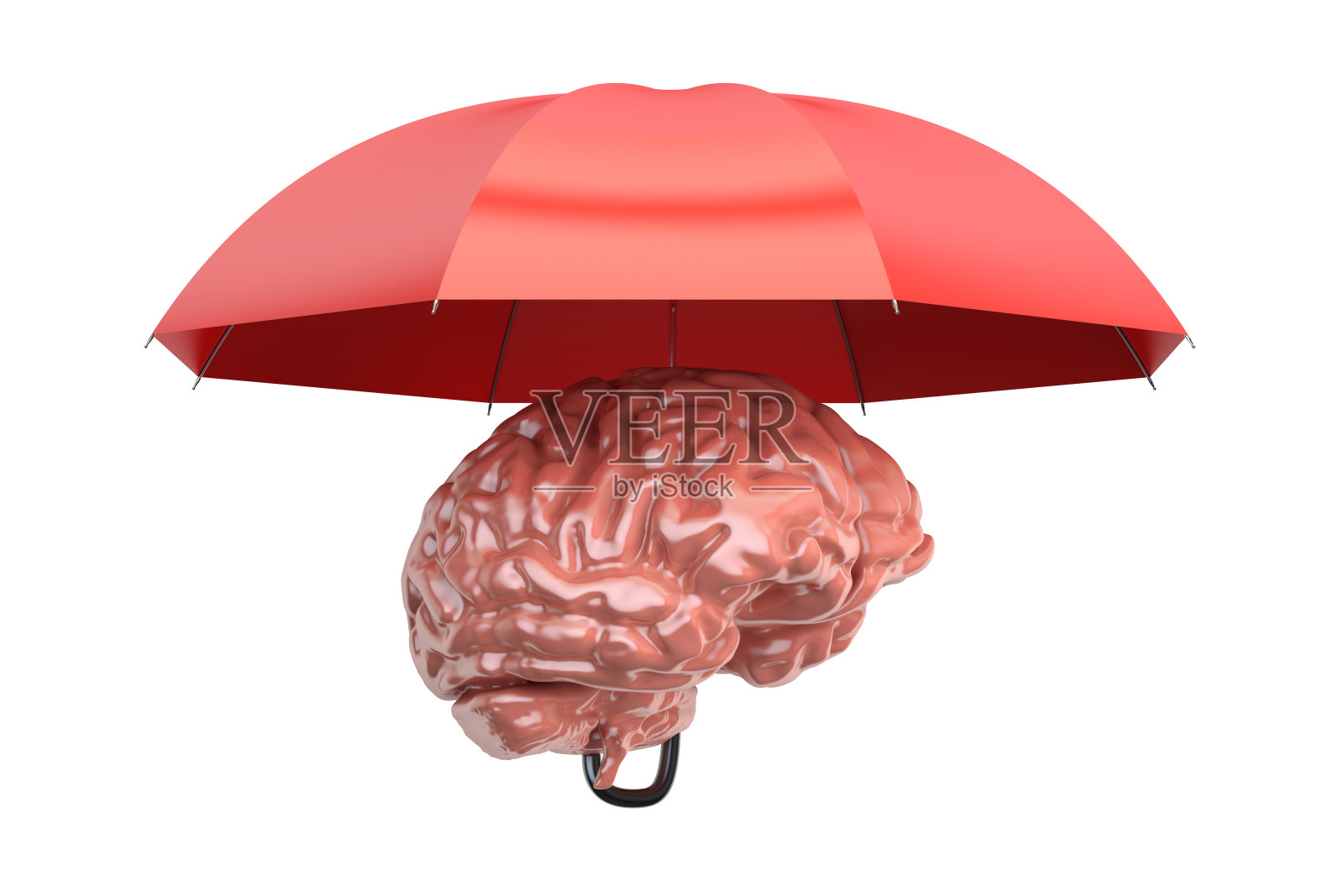 带伞的大脑，3D渲染孤立在白色背景上照片摄影图片