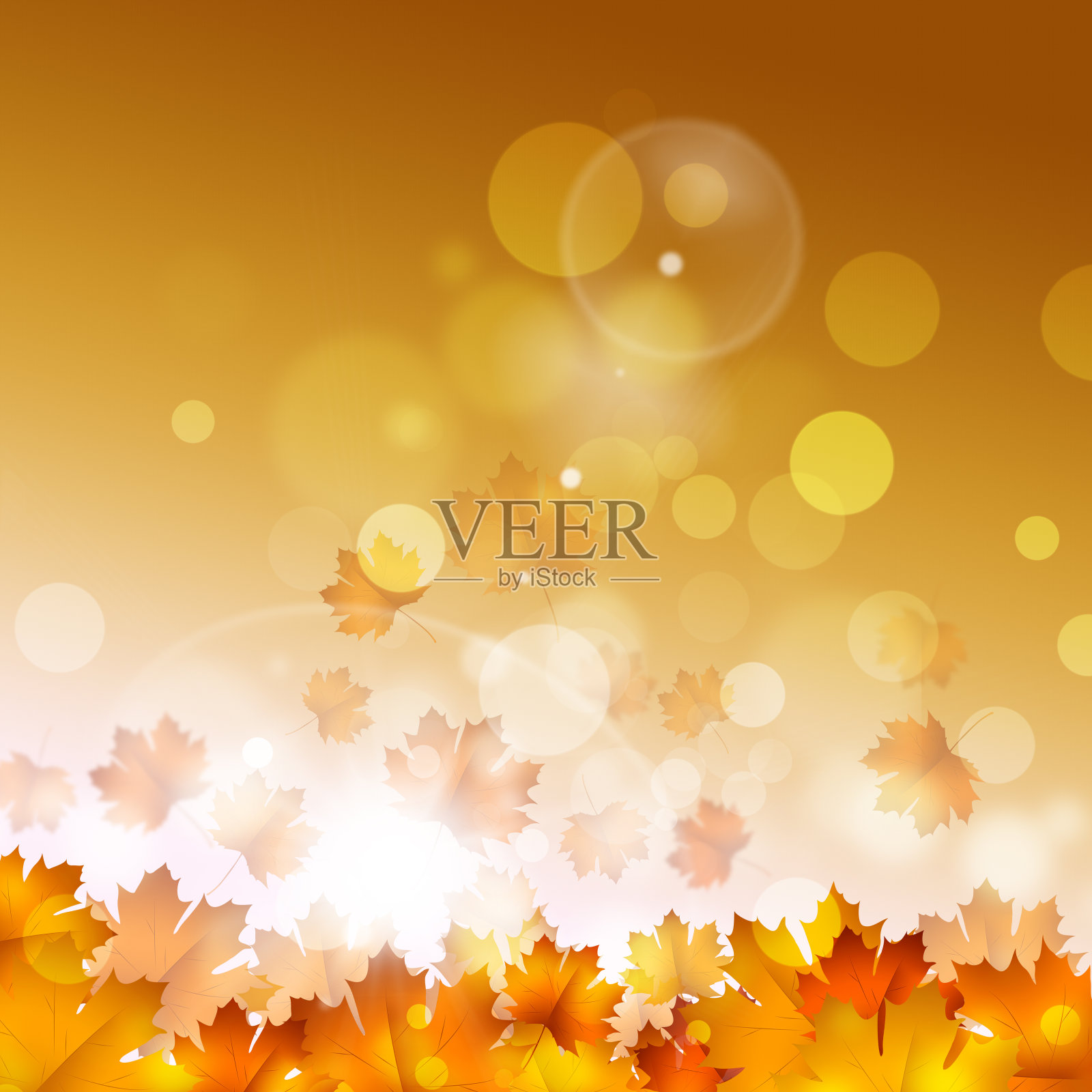 秋天黄色的叶子在金色的背景插画图片素材