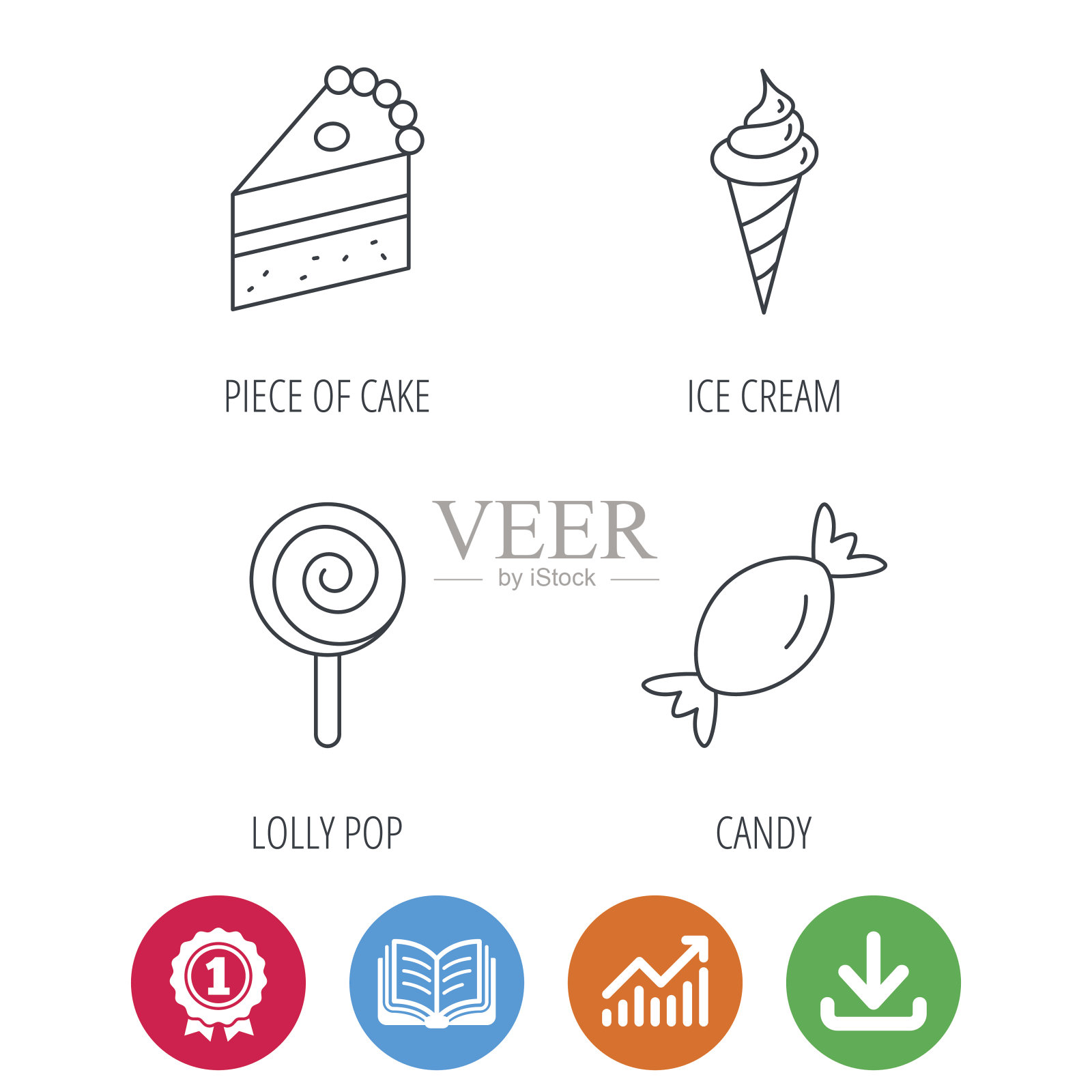 蛋糕、糖果和冰淇淋的图标。图标素材