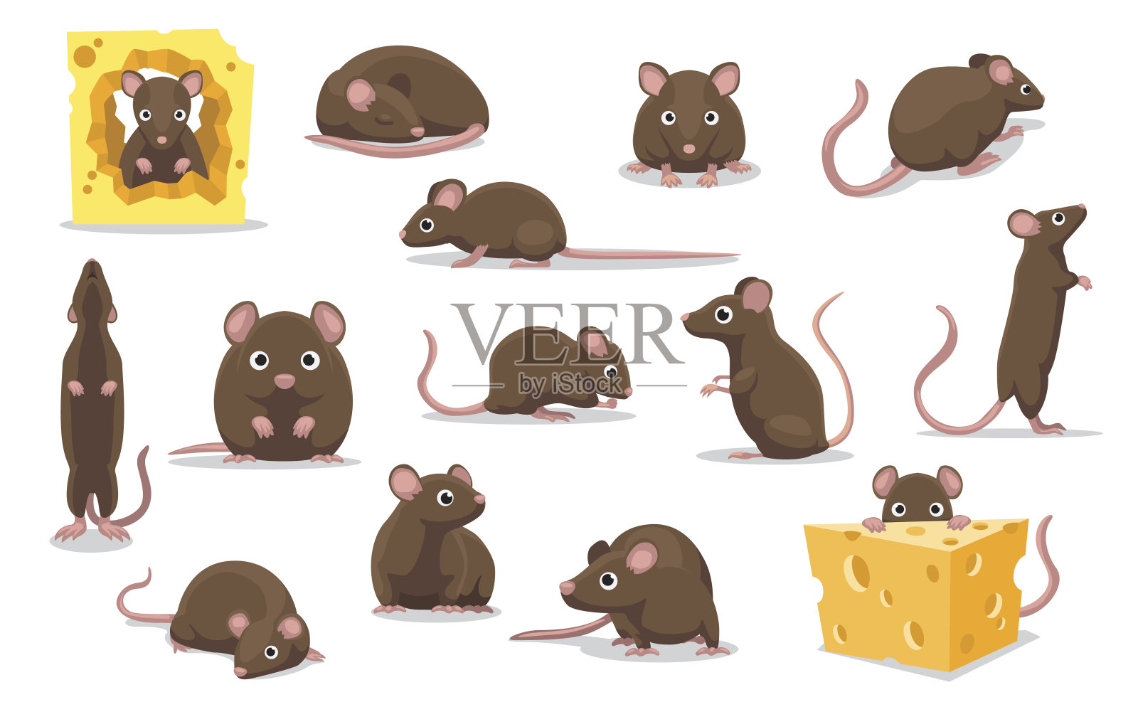可爱的棕色老鼠各种姿势卡通矢量插图设计元素图片