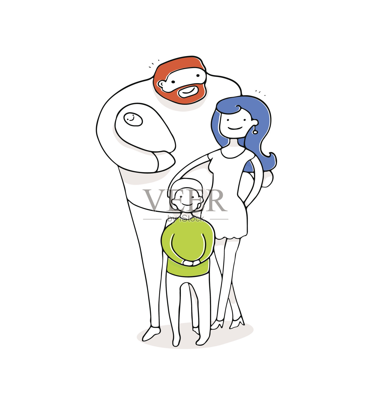幸福的家庭。父亲，母亲，女婴和儿子在一起。平面设计的矢量插图插画图片素材