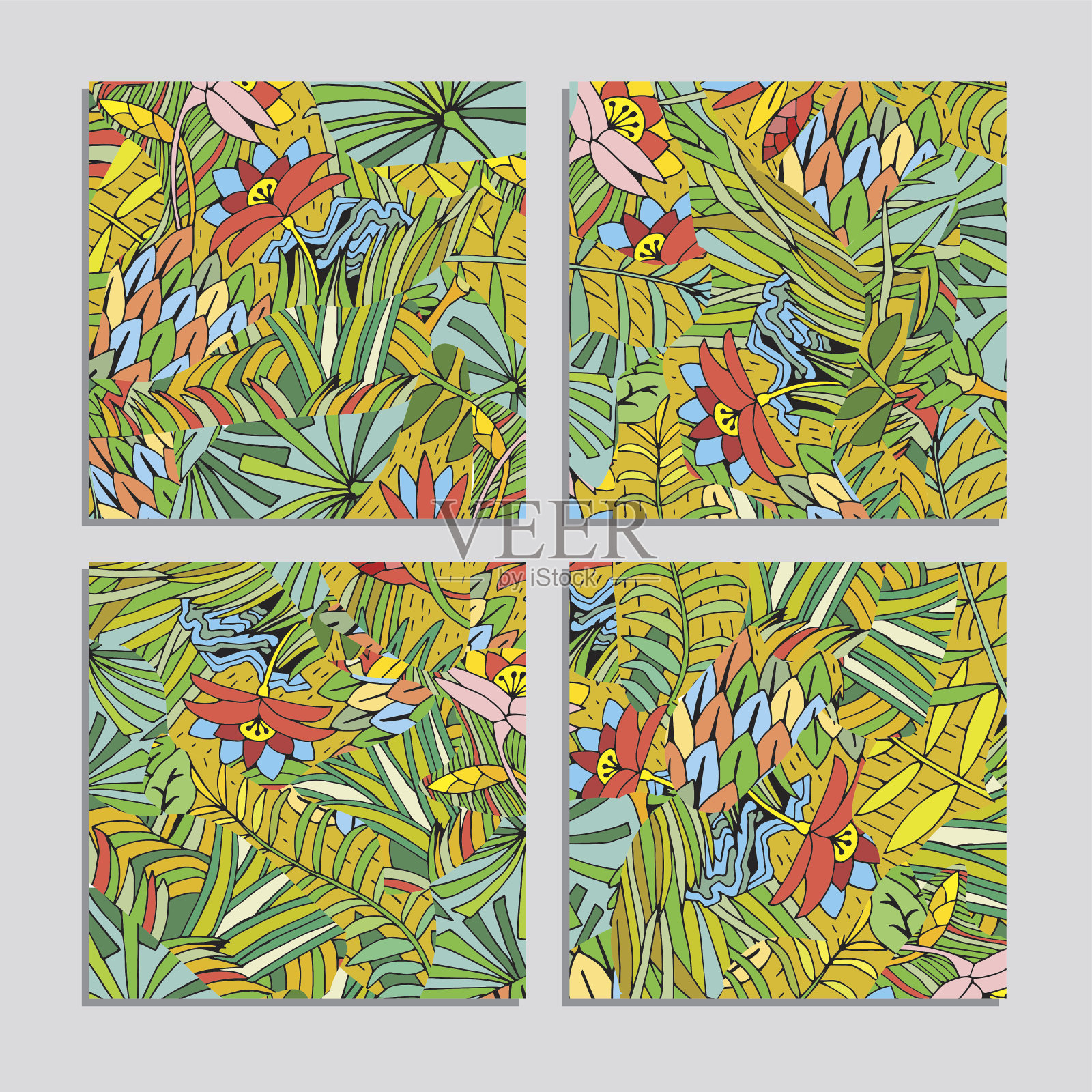 热带花卉的背景。矢量卡片和旗帜与异国情调的花和叶。插画图片素材