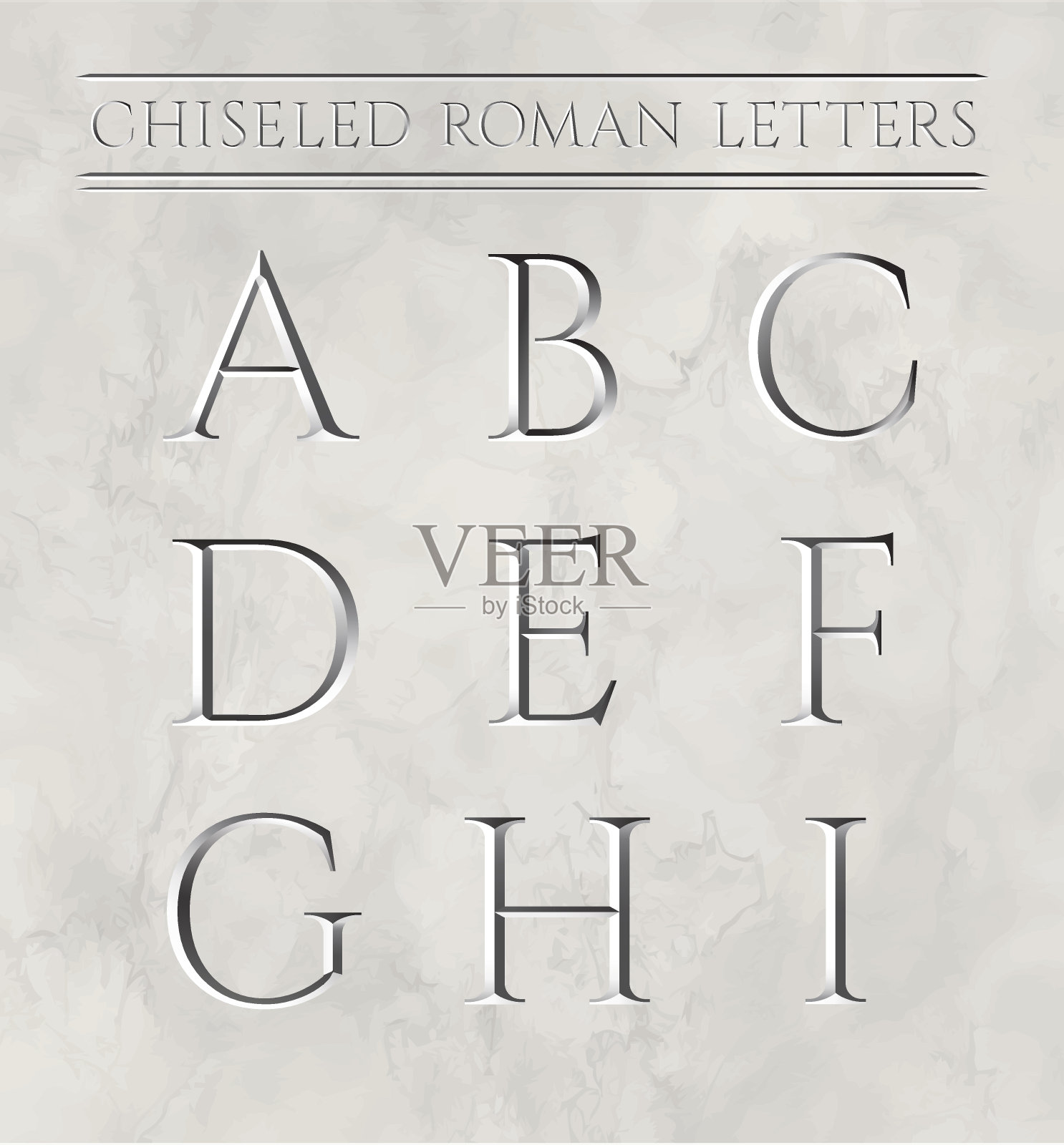 雕刻在大理石上的罗马字母矢量插图。字母a b c d e f g h i。插画图片素材