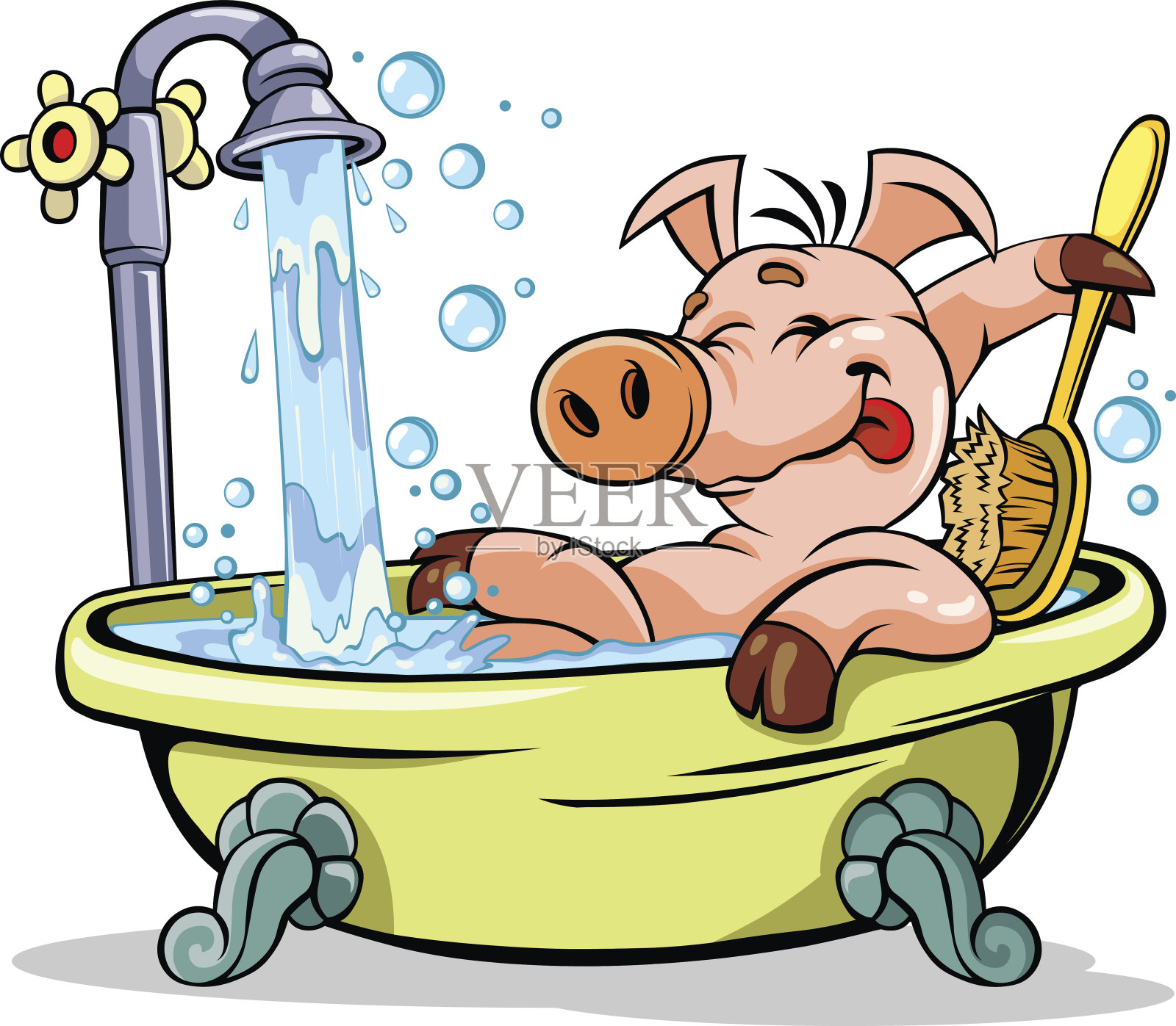 猪在洗澡。设计元素图片
