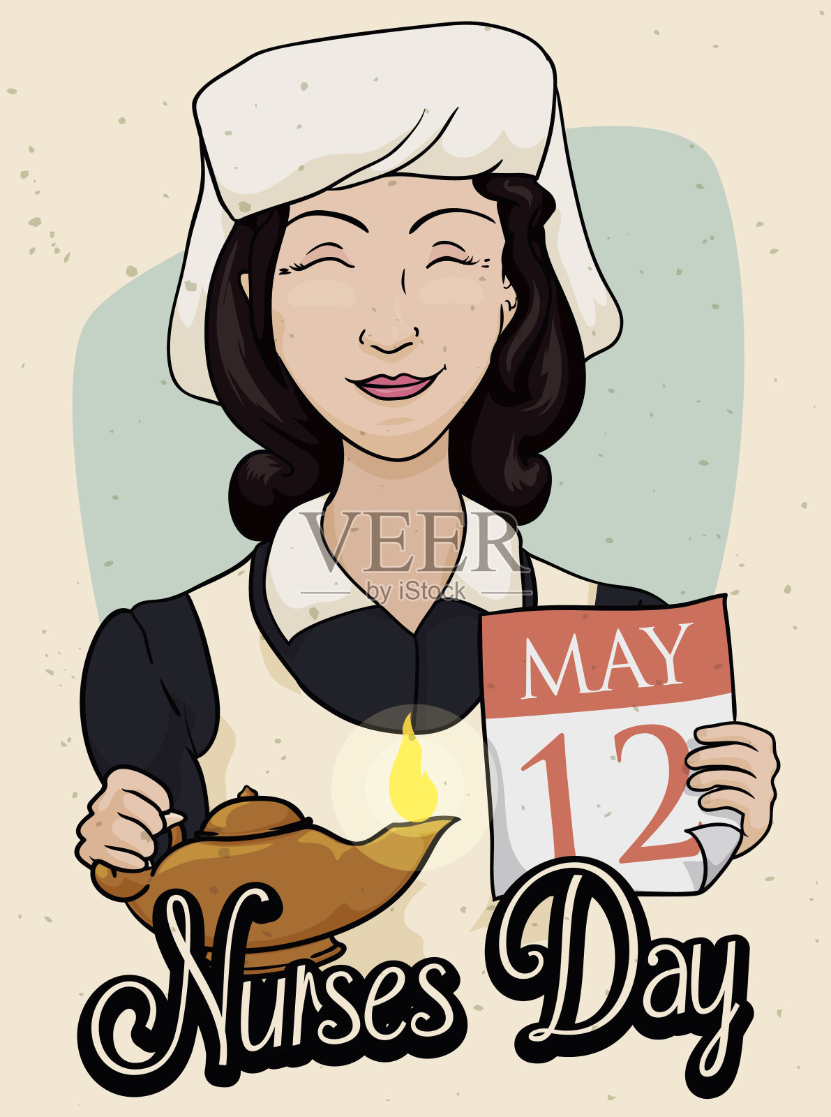 复古护理日庆祝海报与美容护士插画图片素材