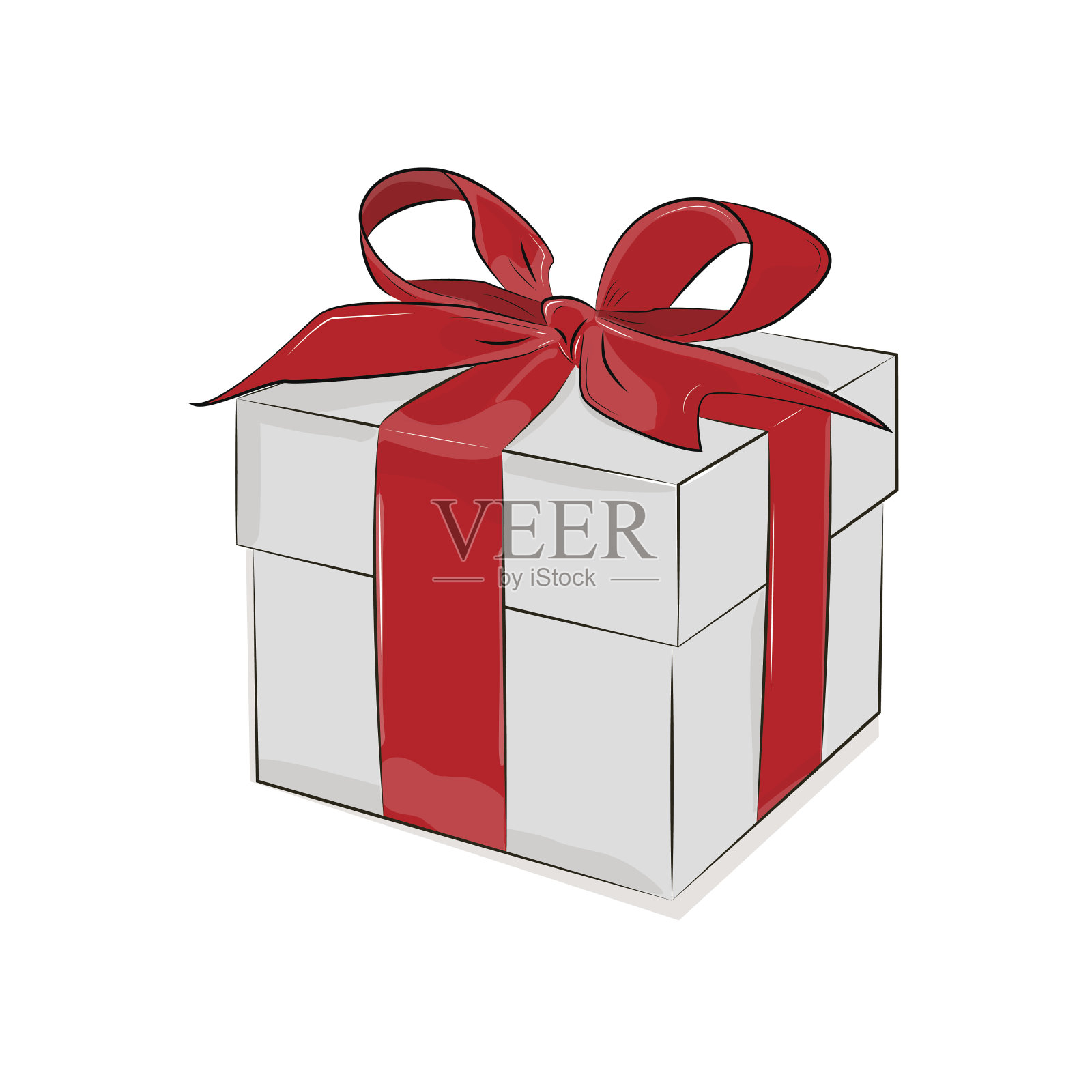 礼物礼物设计。向量灰色盒与红色弓。惊喜丝带生日节日印花。快乐的包图片插画图片素材