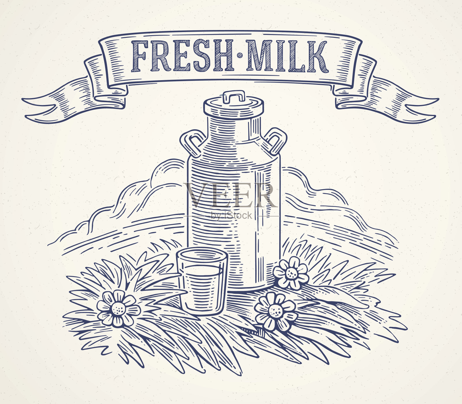 牛奶罐和一杯牛奶。插画图片素材