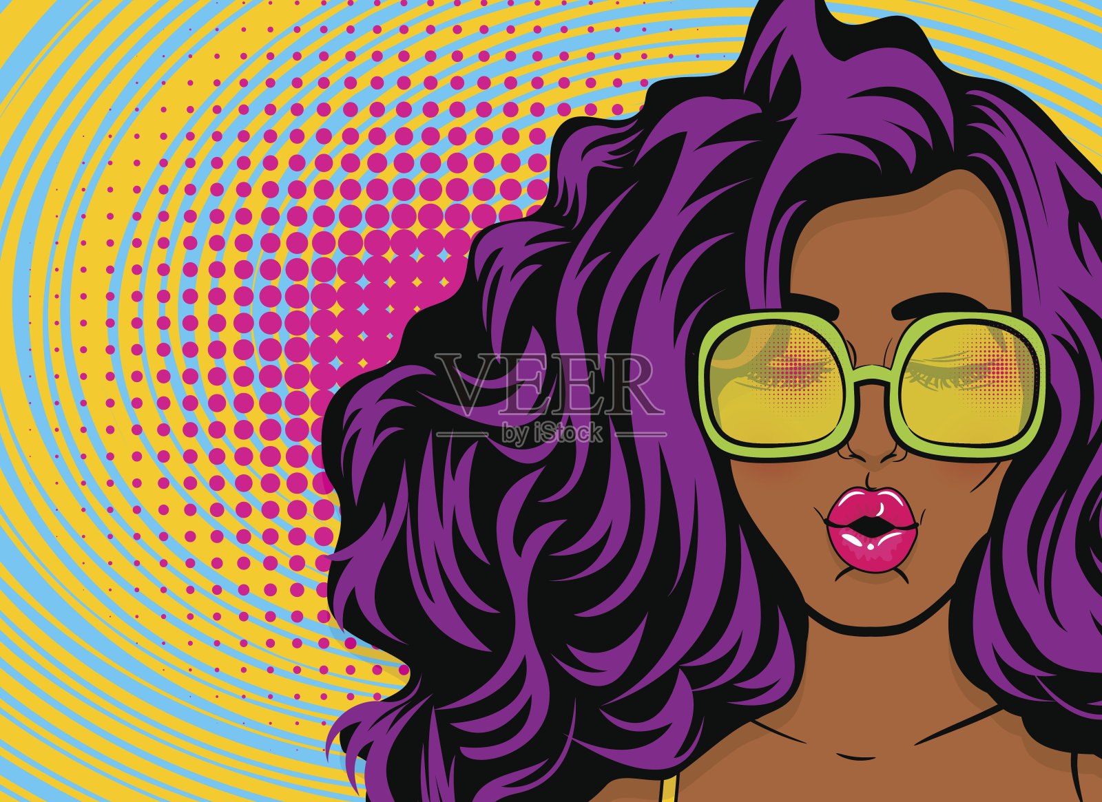 黑人年轻时髦女子流行艺术风格插画图片素材