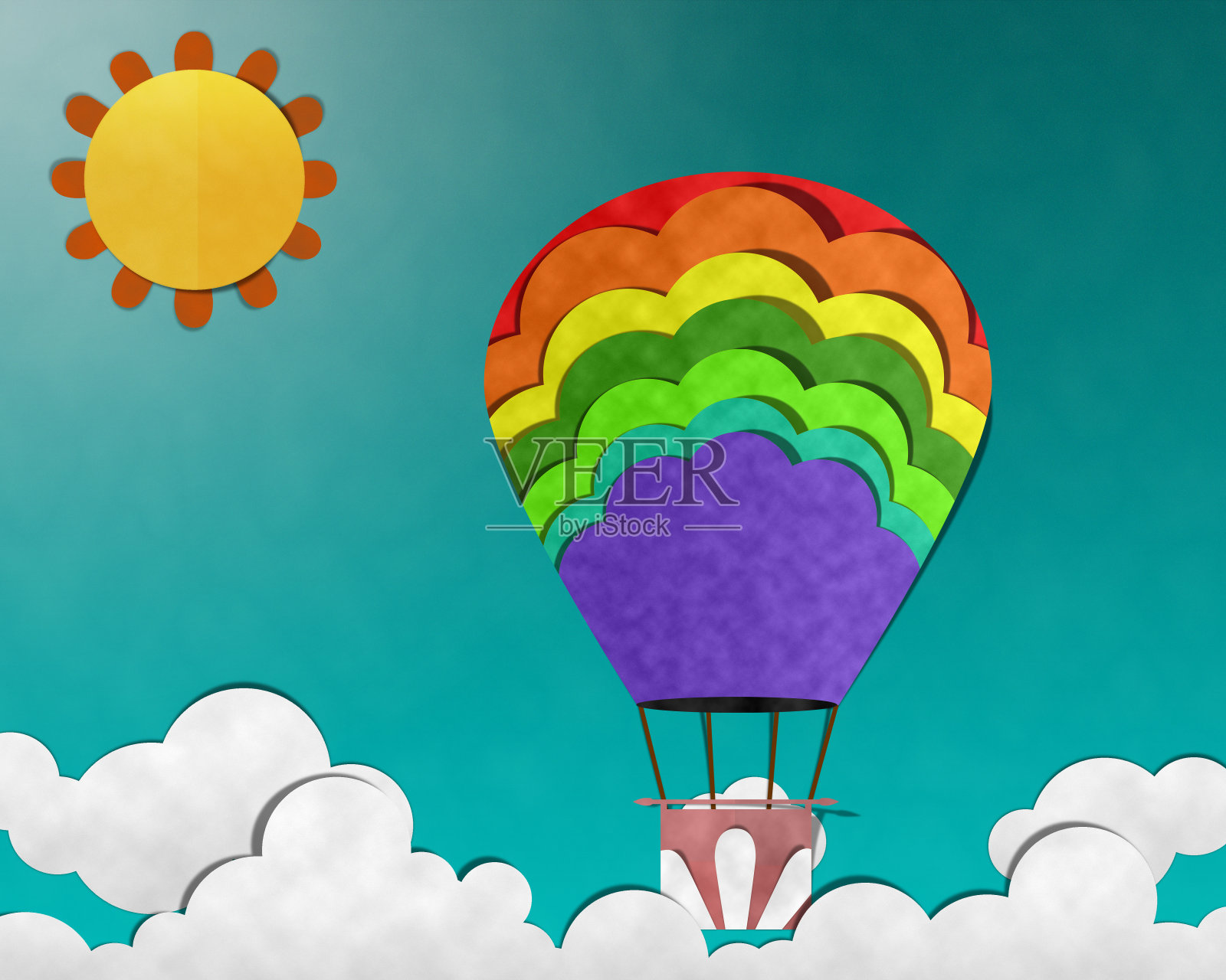 空中的气球，纸艺术插画图片素材