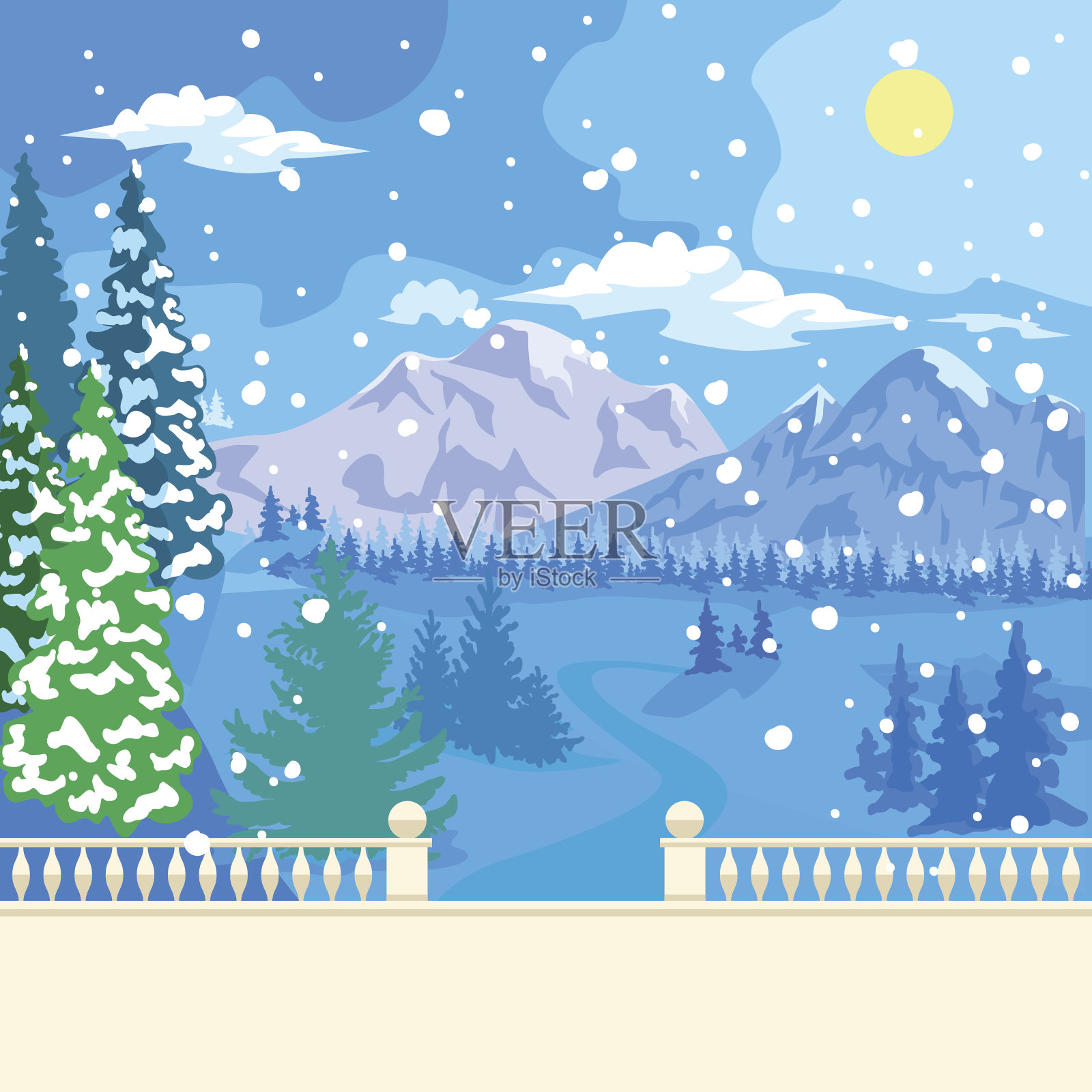 冬天下雪的景色插画图片素材