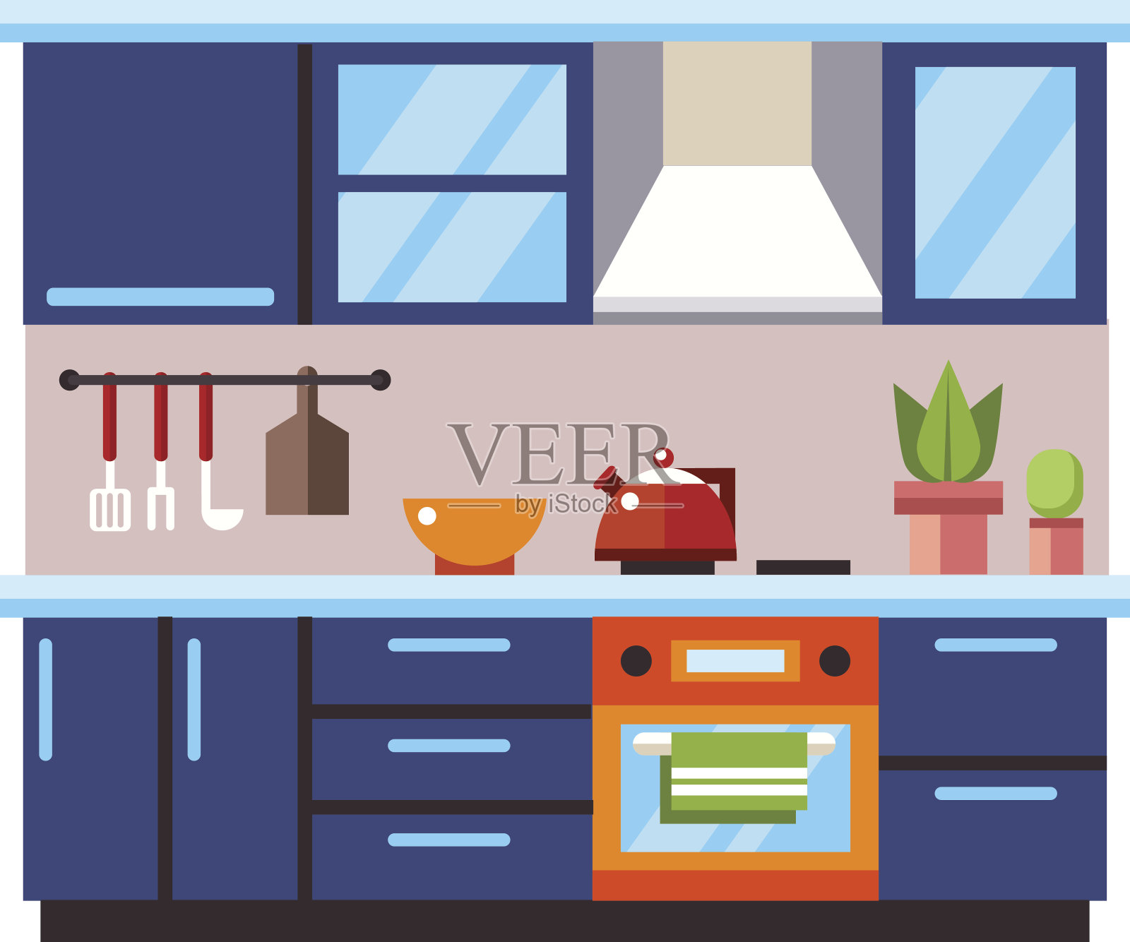 厨房家具。平面风格矢量插图插画图片素材