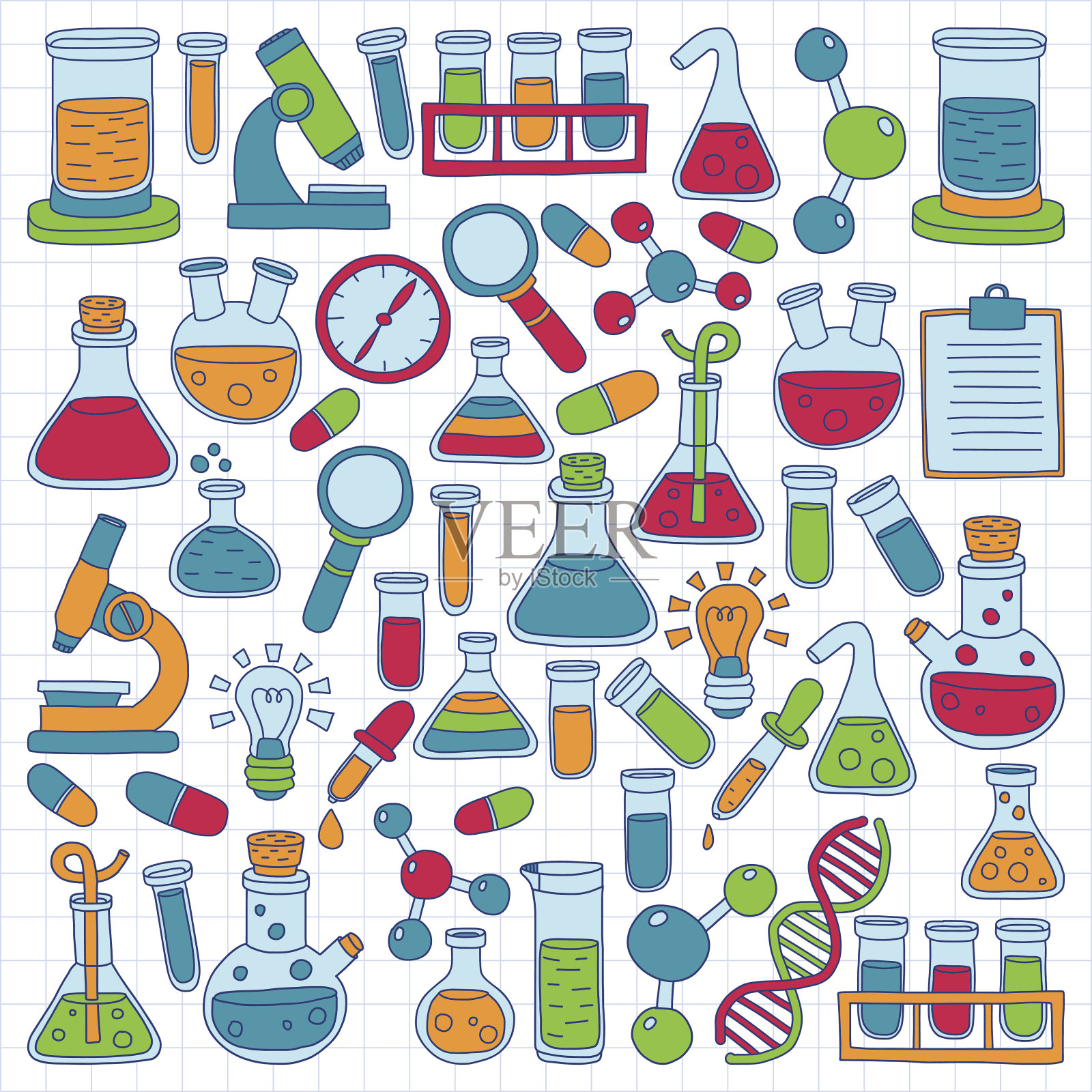 化学药理学自然科学矢量涂鸦集图标素材