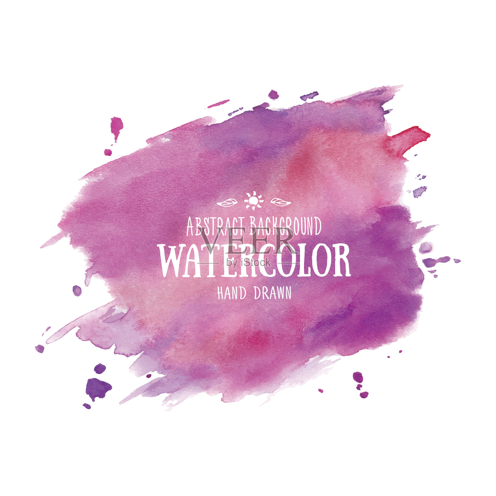 丁香紫抽象水彩背景。手绘水彩污渍，飞溅和滴插画图片素材