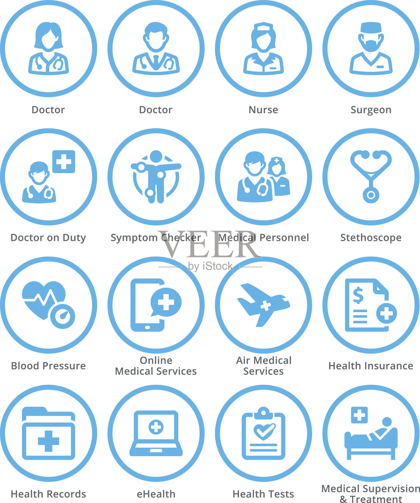 医疗服务图标设置2 -蓝色圆圈插画图片素材