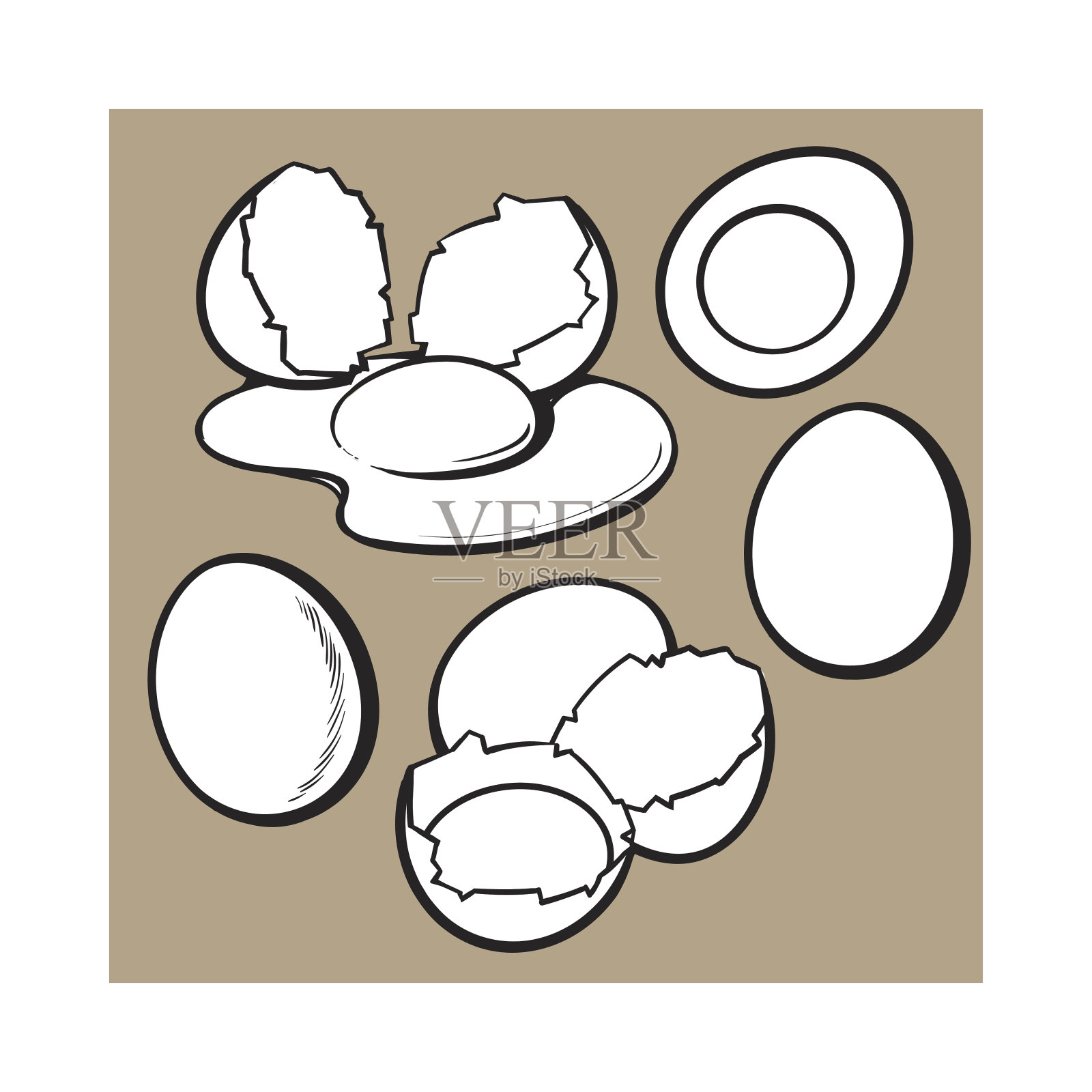 鸡蛋由整粒、破壳、破壳组成插画图片素材