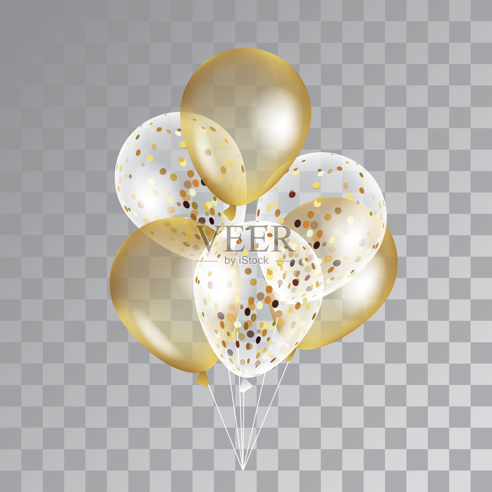 金色透明气球的背景。设计元素图片