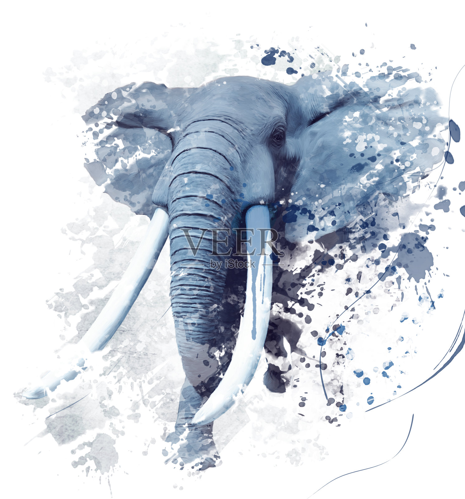 大象肖像水彩插画图片素材