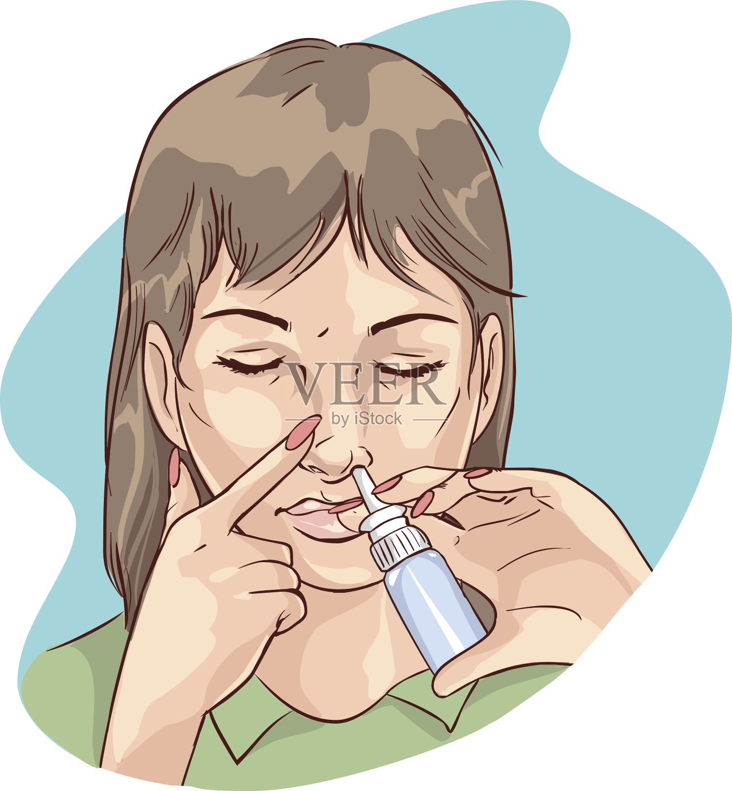 矢量插图的妇女使用鼻腔喷雾剂药物插画图片素材