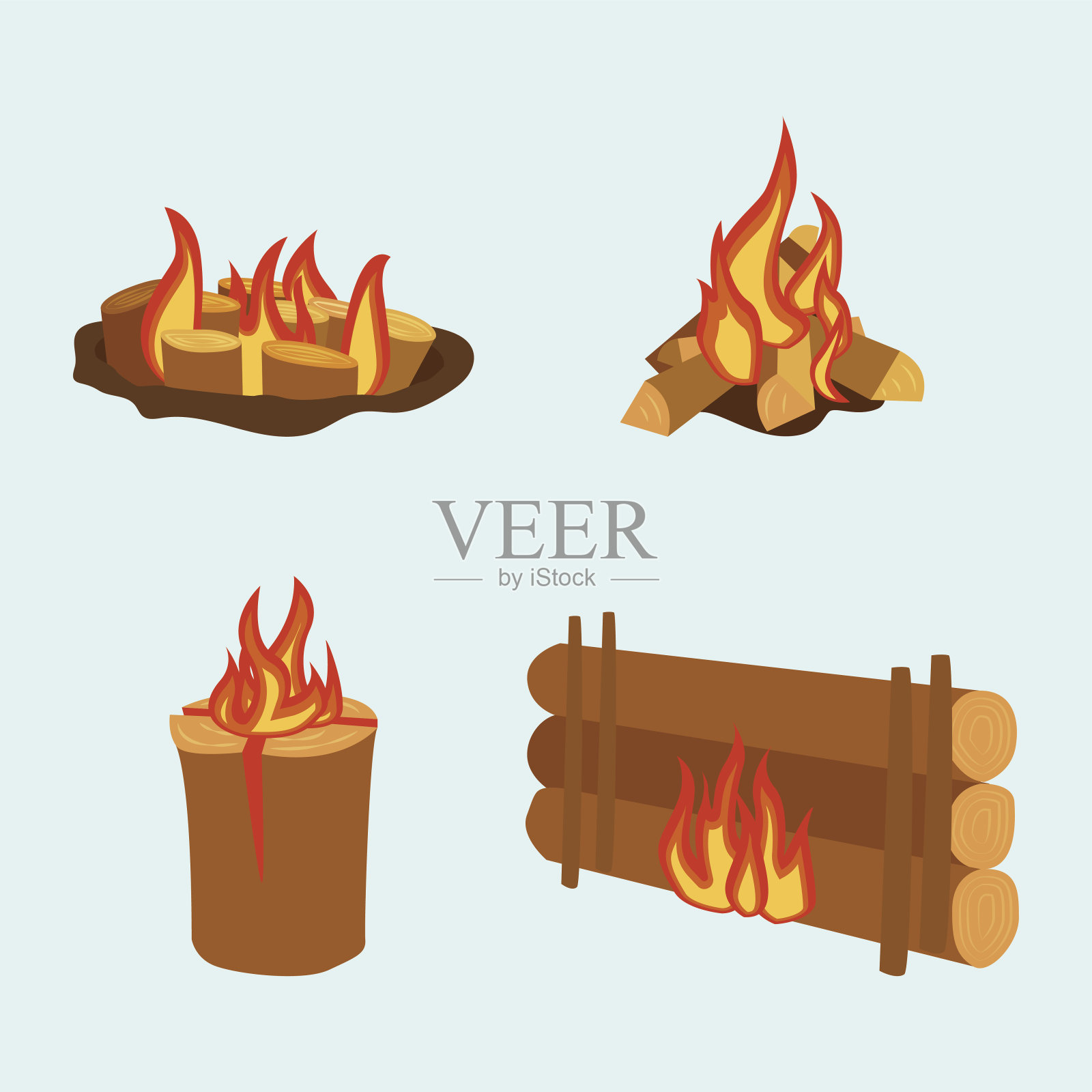 孤立插图的营火原木燃烧篝火和柴火堆栈向量设计元素图片