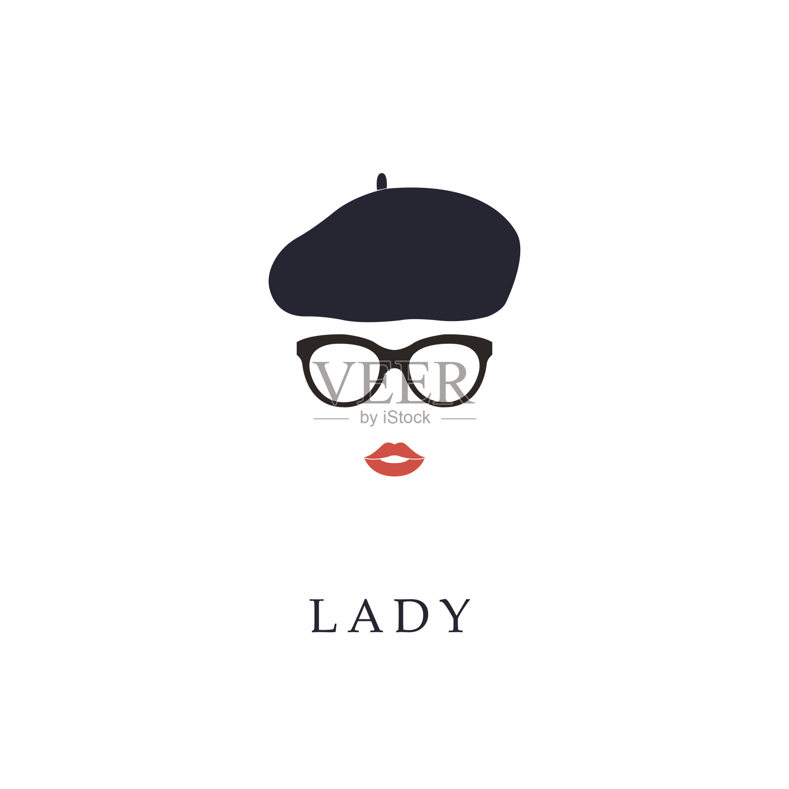 美丽时髦的法国女人戴眼镜和贝雷帽。设计元素图片