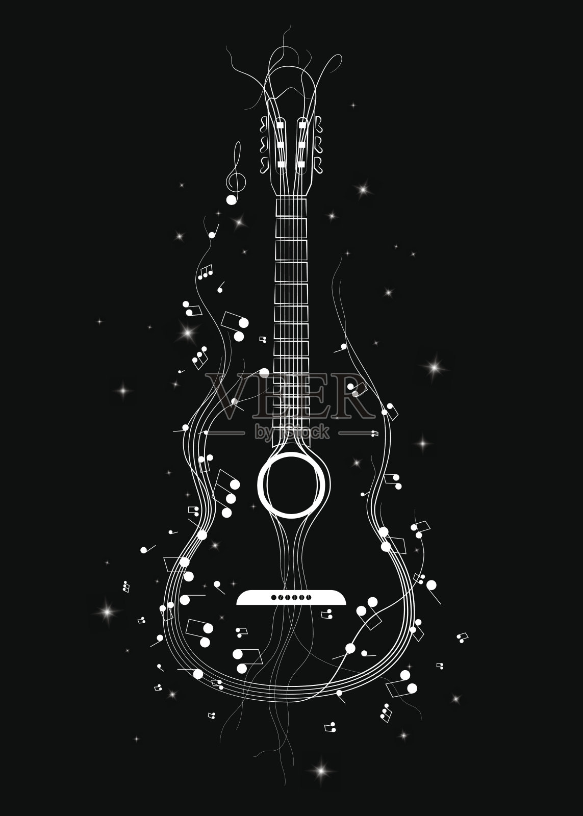 矢量插图图像的音乐五线谱，吉他和音符插画图片素材