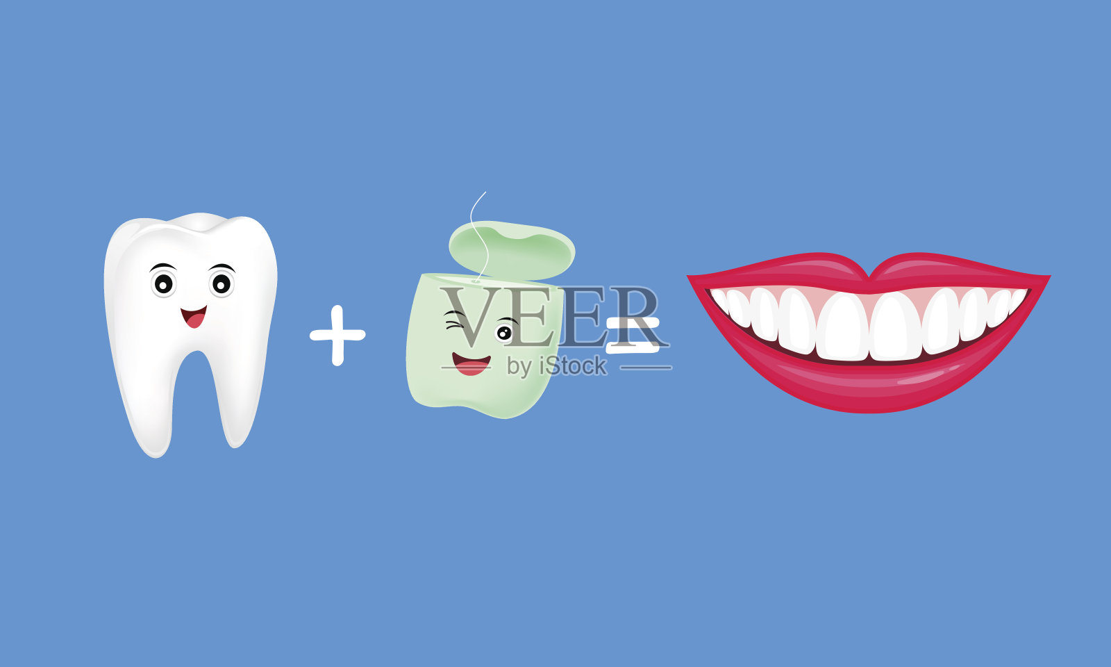 牙齿加牙线等于新鲜和美白牙齿。插画图片素材