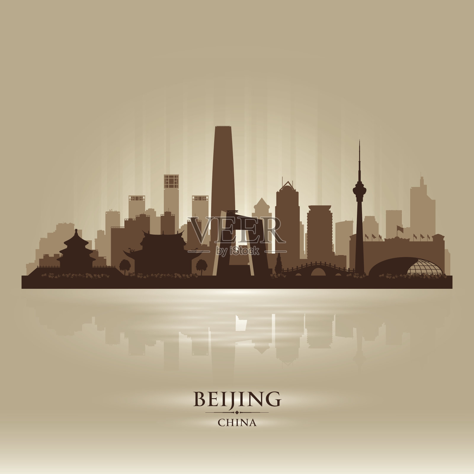 北京中国城市天际线剪影插画图片素材